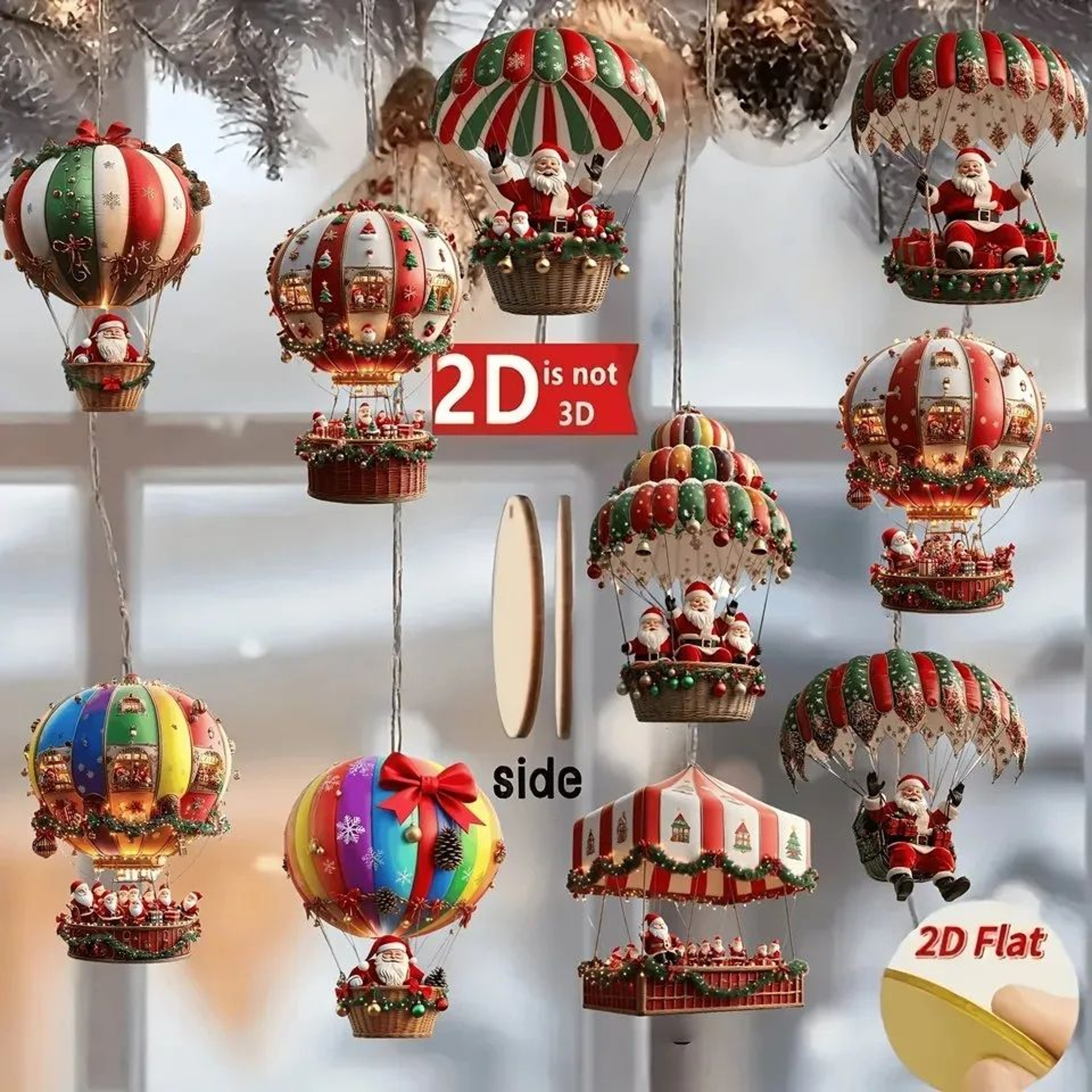 Christmas Wooden Hot Air Balloon Ornaments Santa Claus Hanging Decor 1