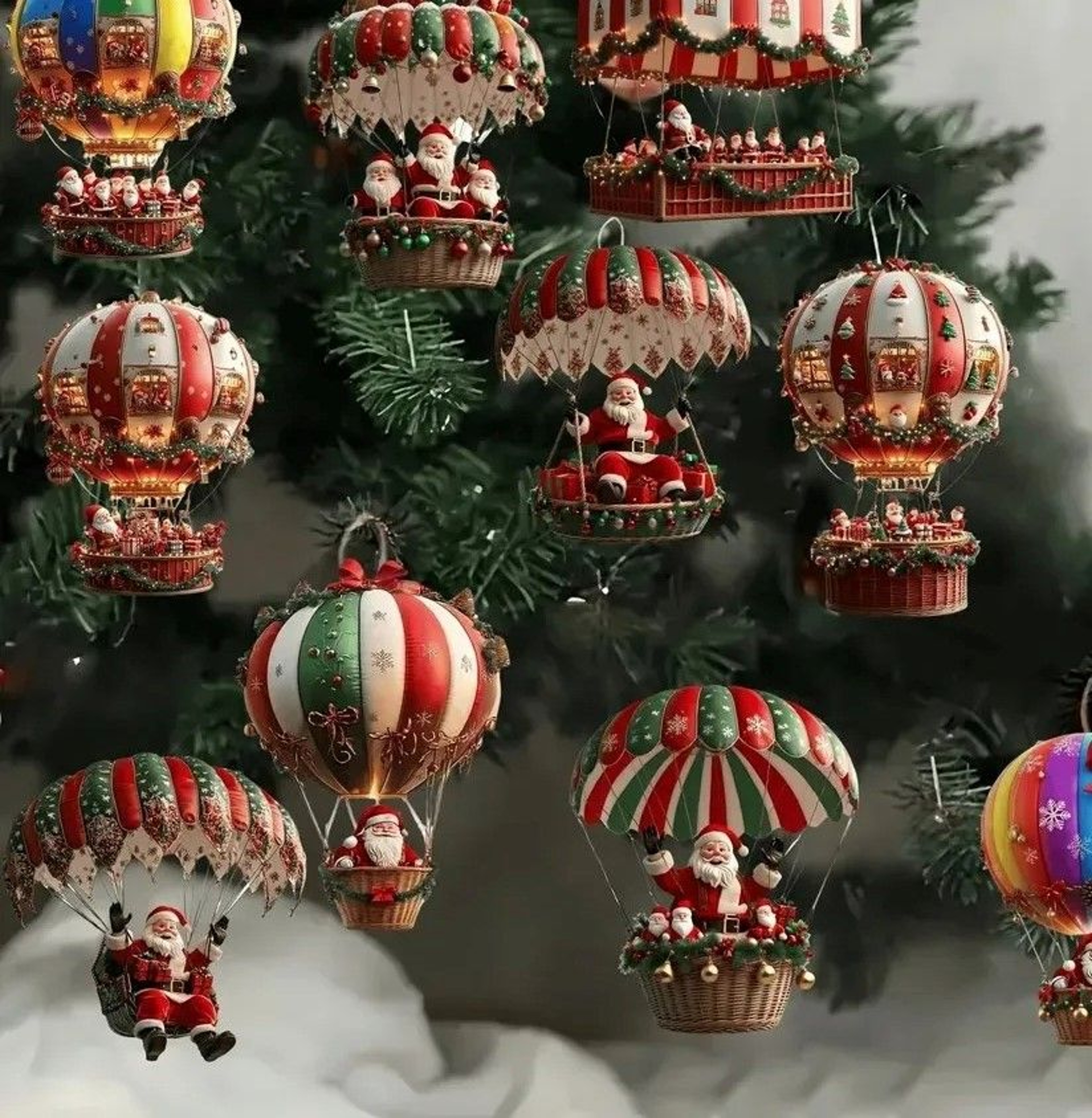 Christmas Wooden Hot Air Balloon Ornaments Santa Claus Hanging Decor 0