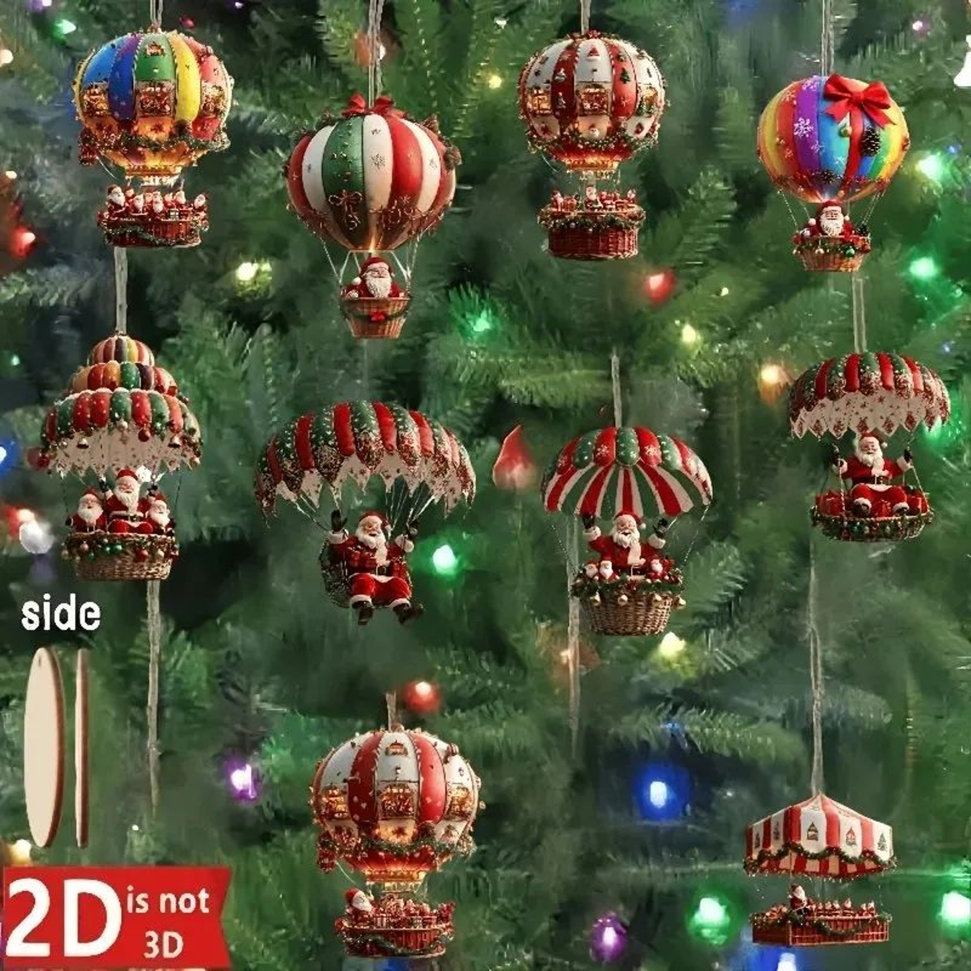 Christmas Wooden Hot Air Balloon Ornaments Santa Claus Hanging Decor 3
