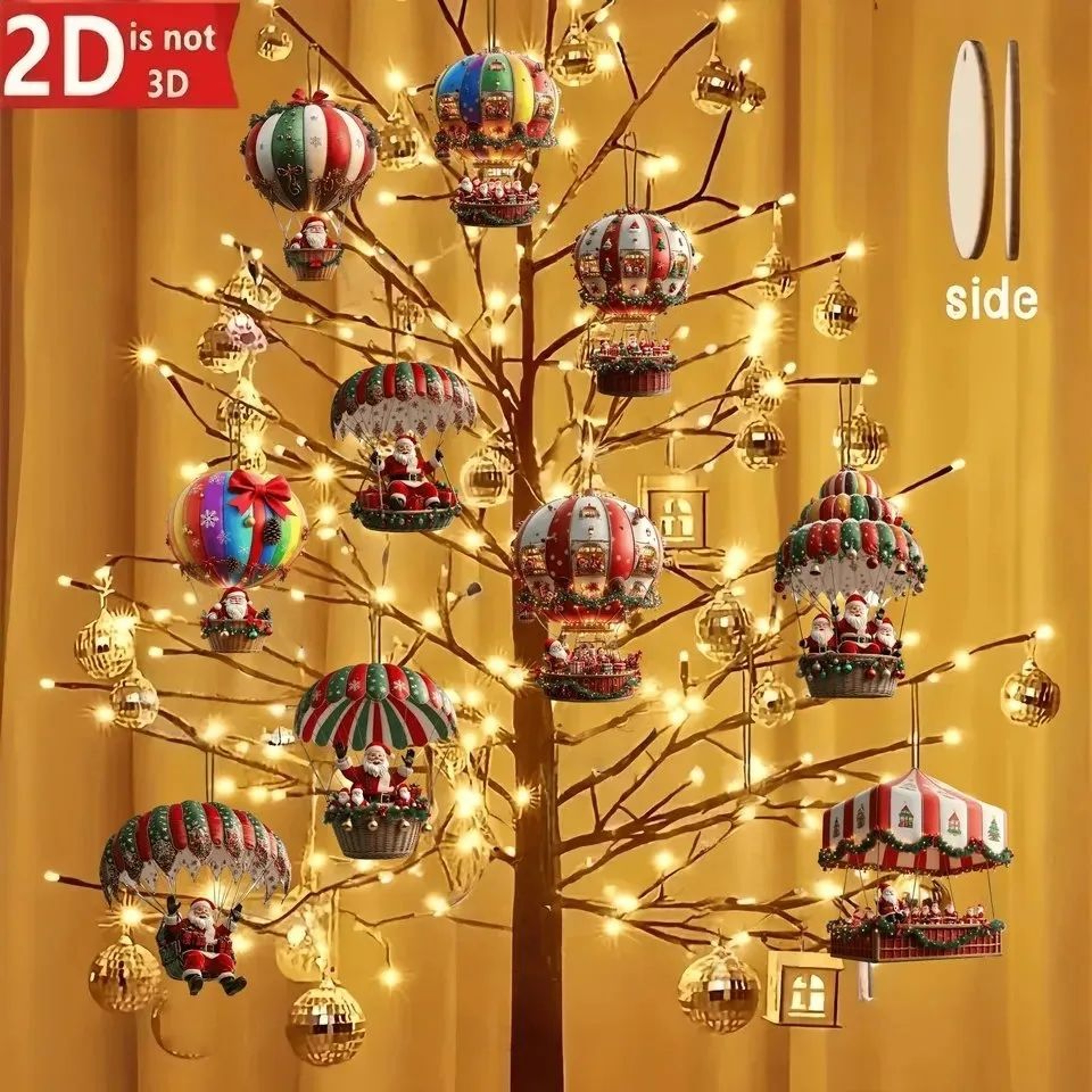 Christmas Wooden Hot Air Balloon Ornaments Santa Claus Hanging Decor 2