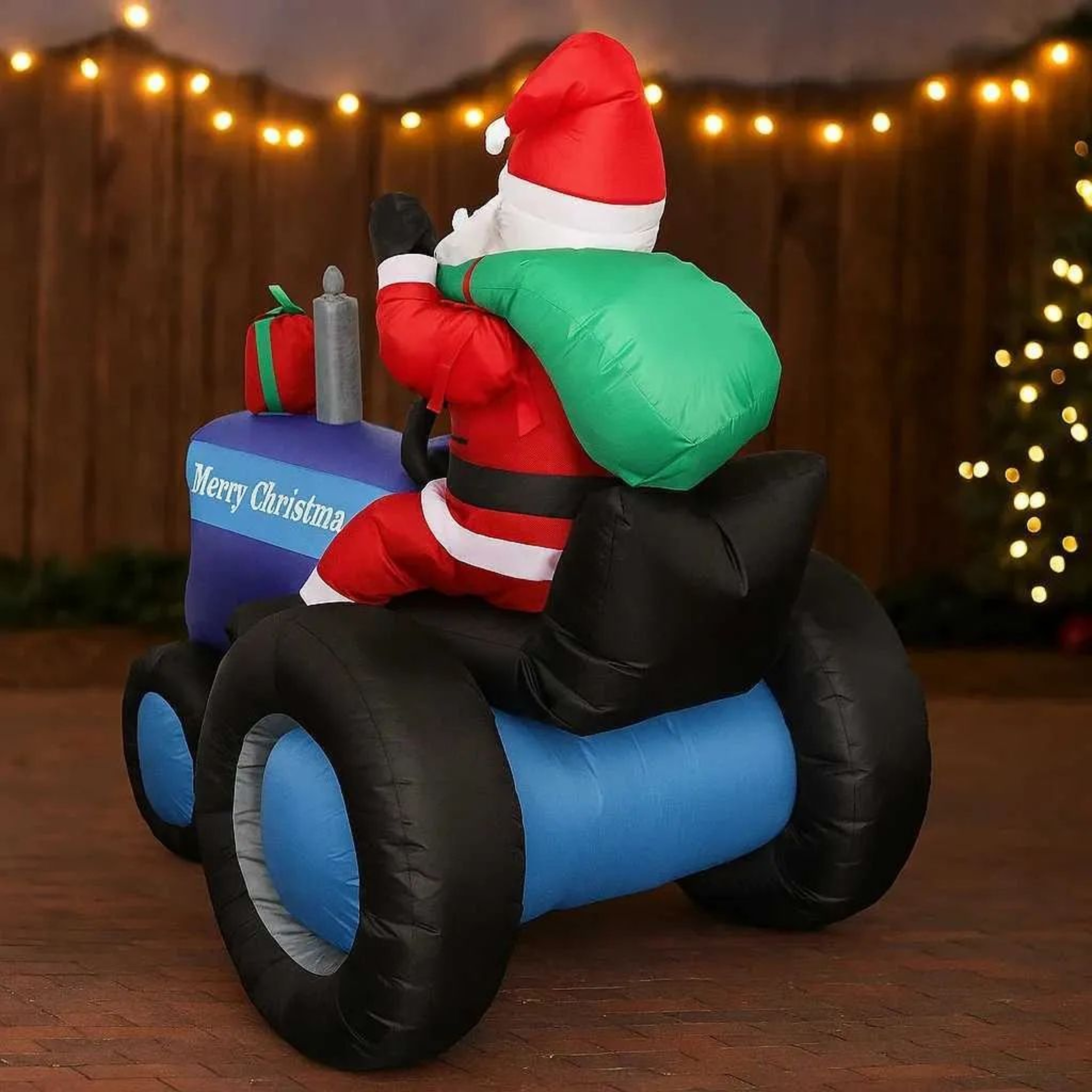 Inflatable Santa Driving Tractor With LED Lights For Christmas Yard Decor 3