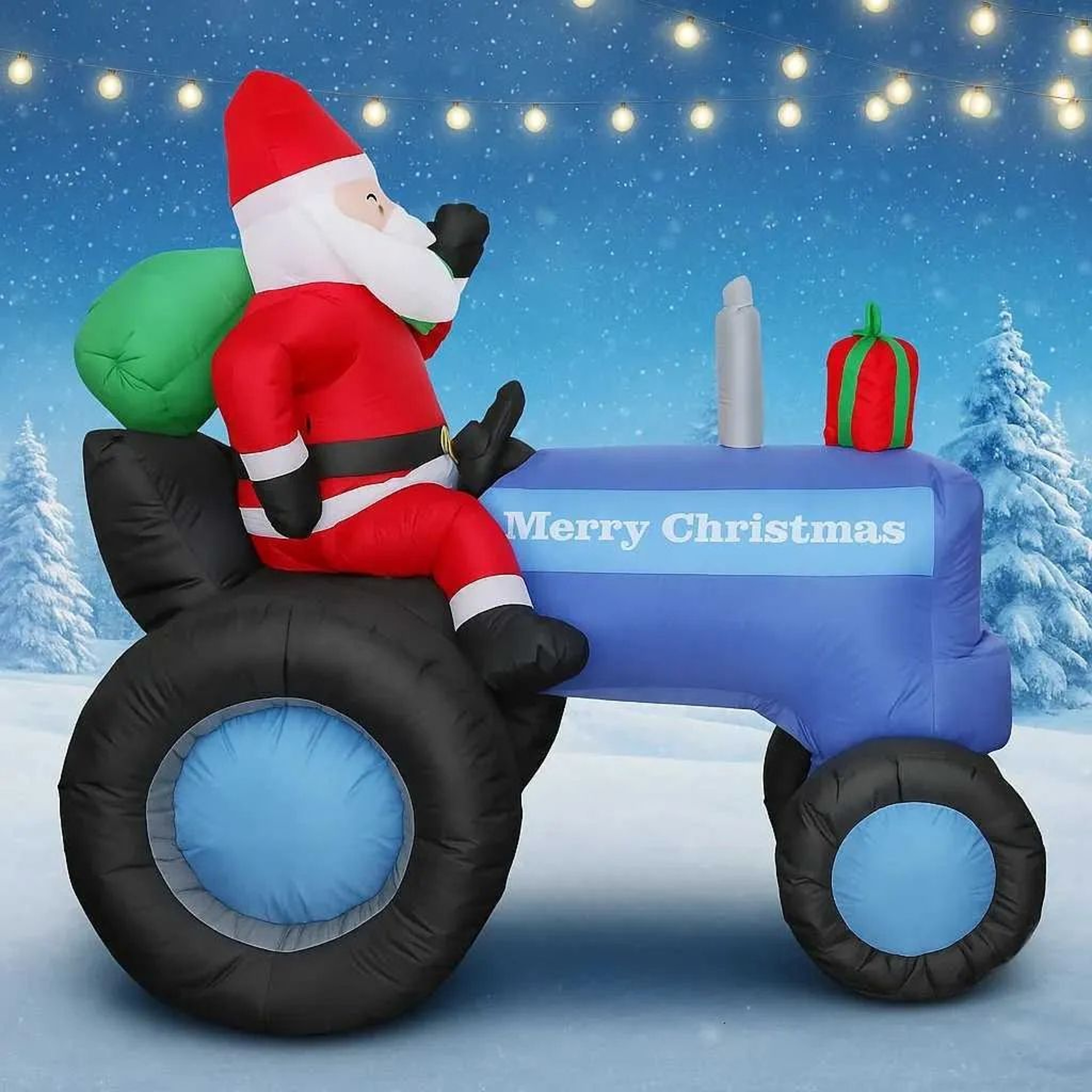 Inflatable Santa Driving Tractor With LED Lights For Christmas Yard Decor 1