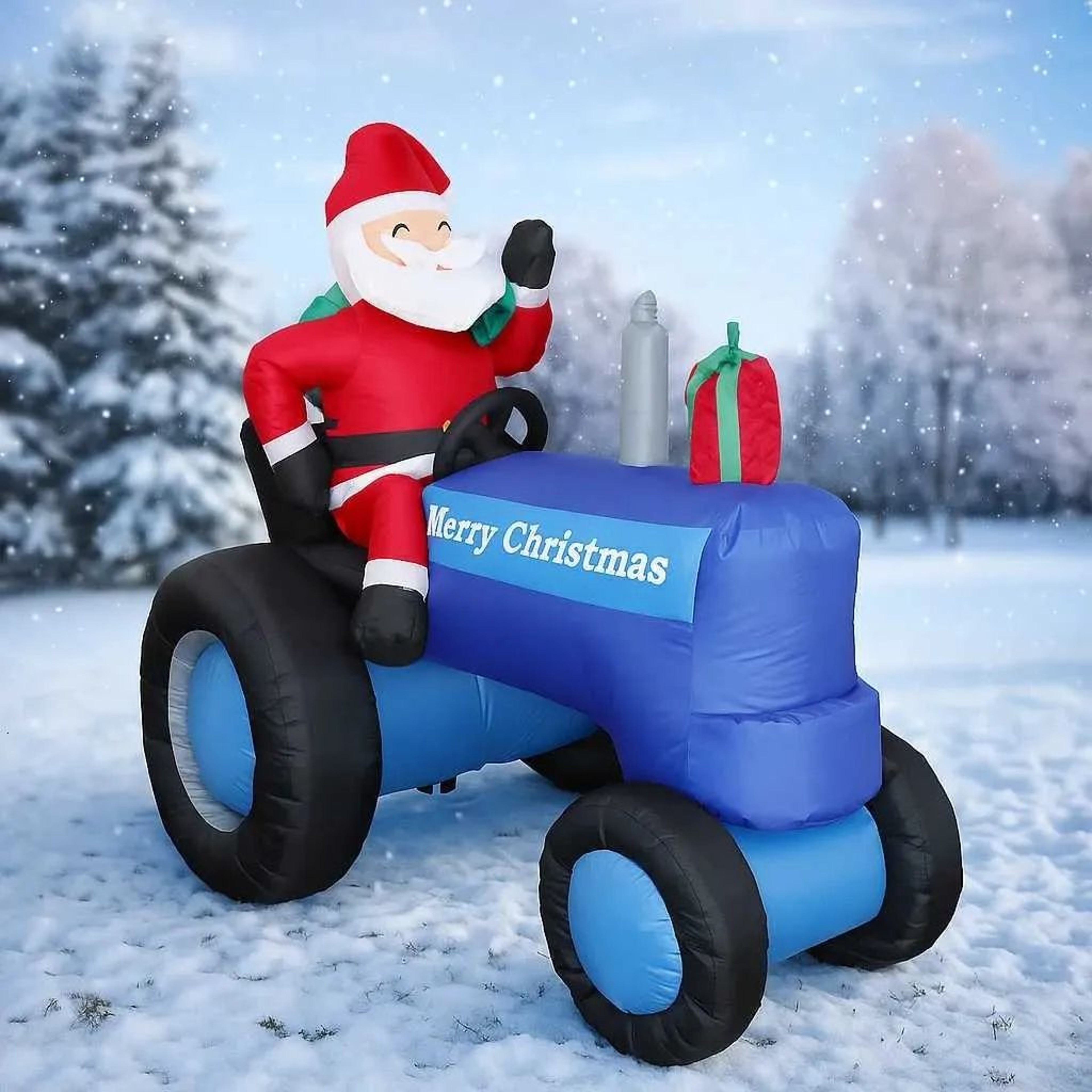 Inflatable Santa Driving Tractor With LED Lights For Christmas Yard Decor 4