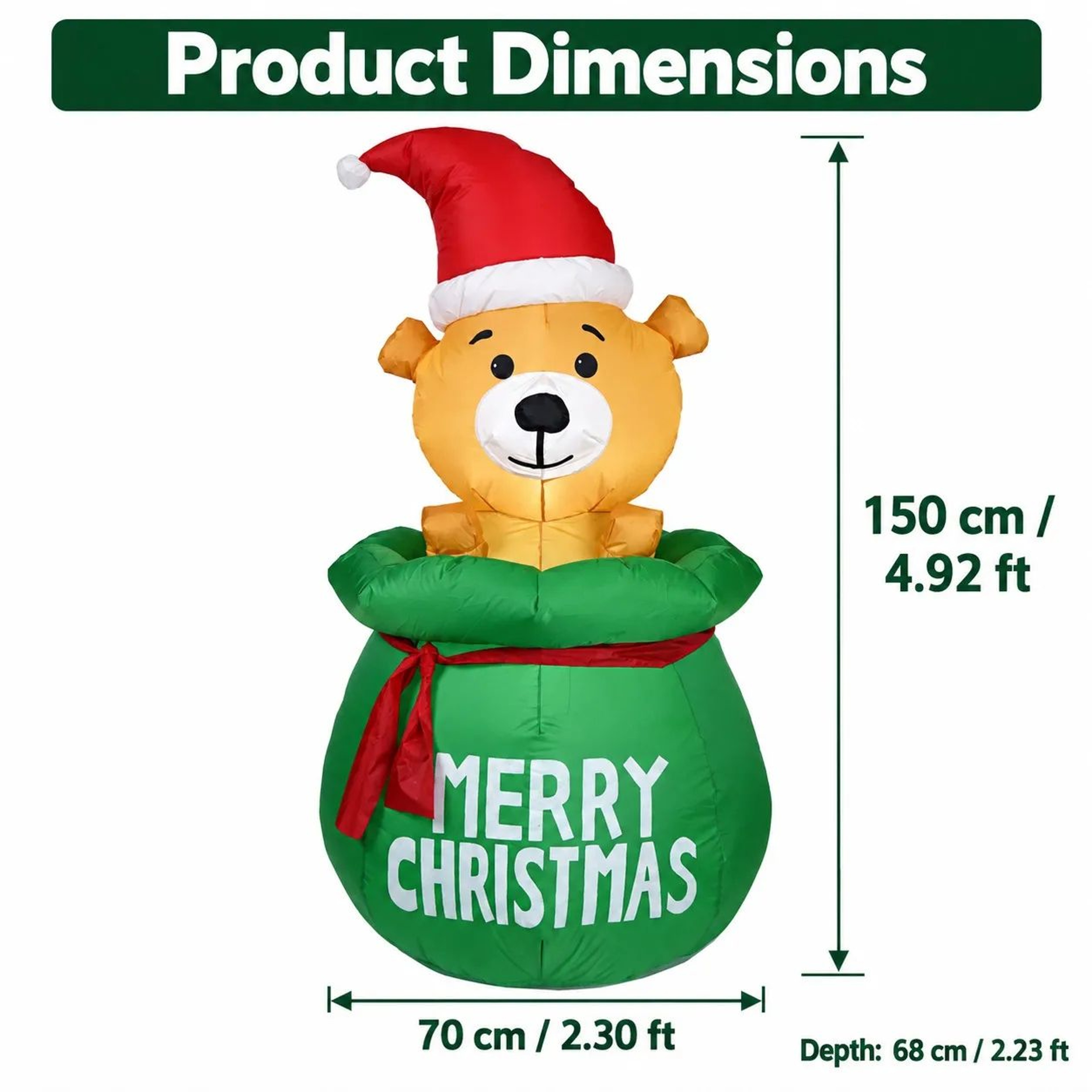 Christmas Inflatable Bear In Green Gift Bag With LED Lights For Indoor Outdoor Decor 4