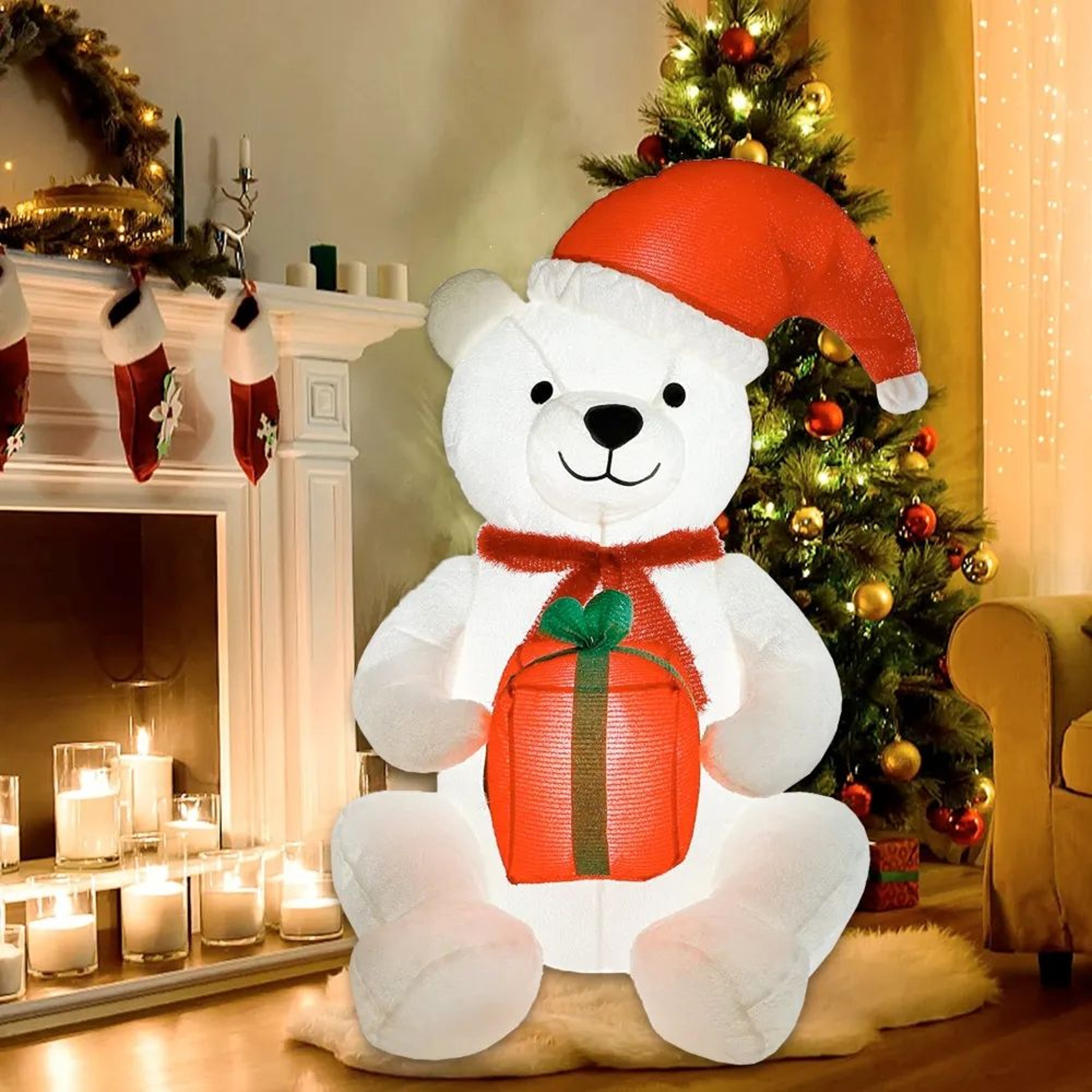 Inflatable Polar Bear Christmas Yard Decoration With LED Lights 0
