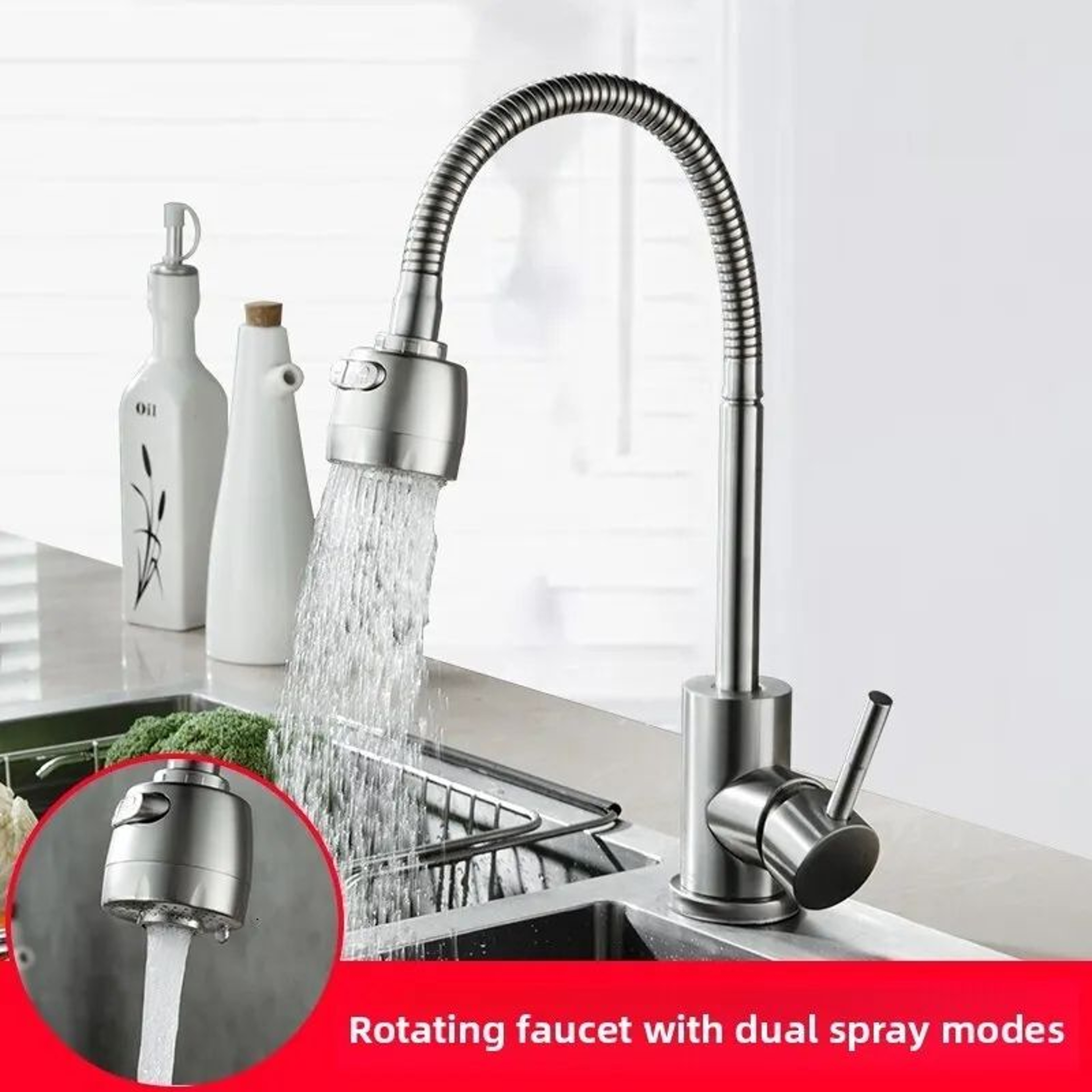 Stainless Steel Kitchen Sink Faucet With Brushed Finish For Hot And Cold Water 3