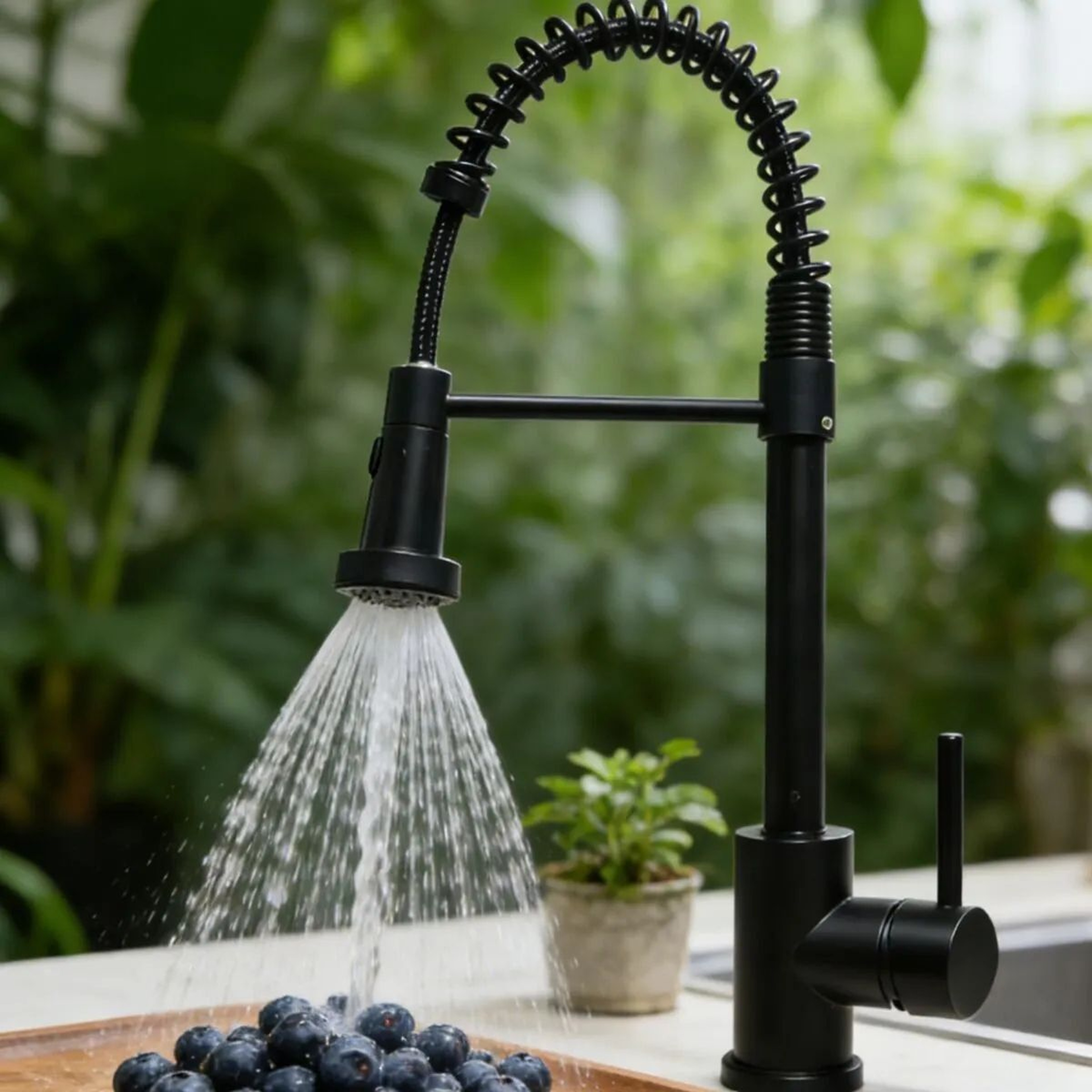 Spring PullOut Kitchen Faucet With Hot And Cold Water Control And Rotating Spout 2