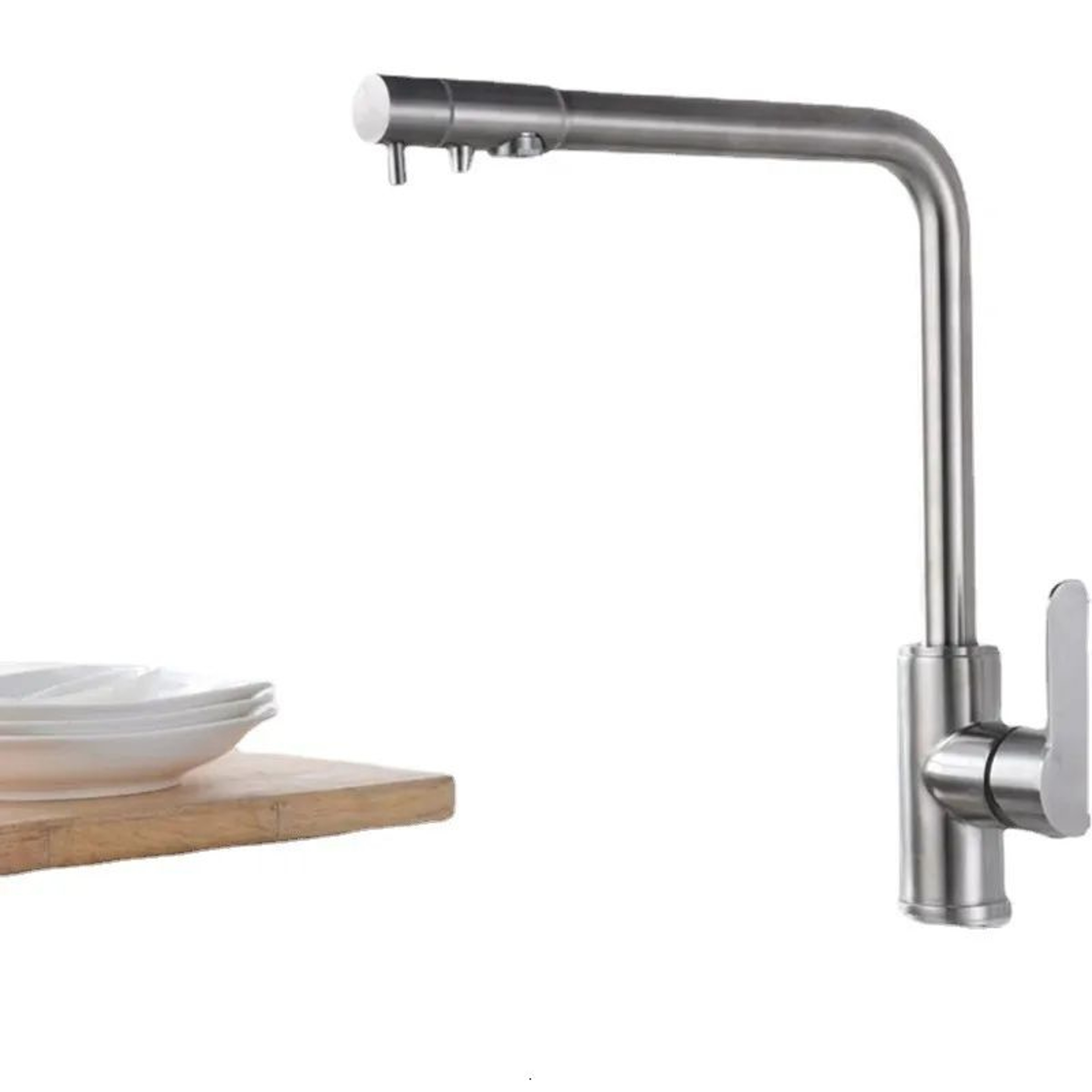 Stainless Steel Kitchen Sink Faucet With Hot And Cold Water Controls And Pressure Boost 0