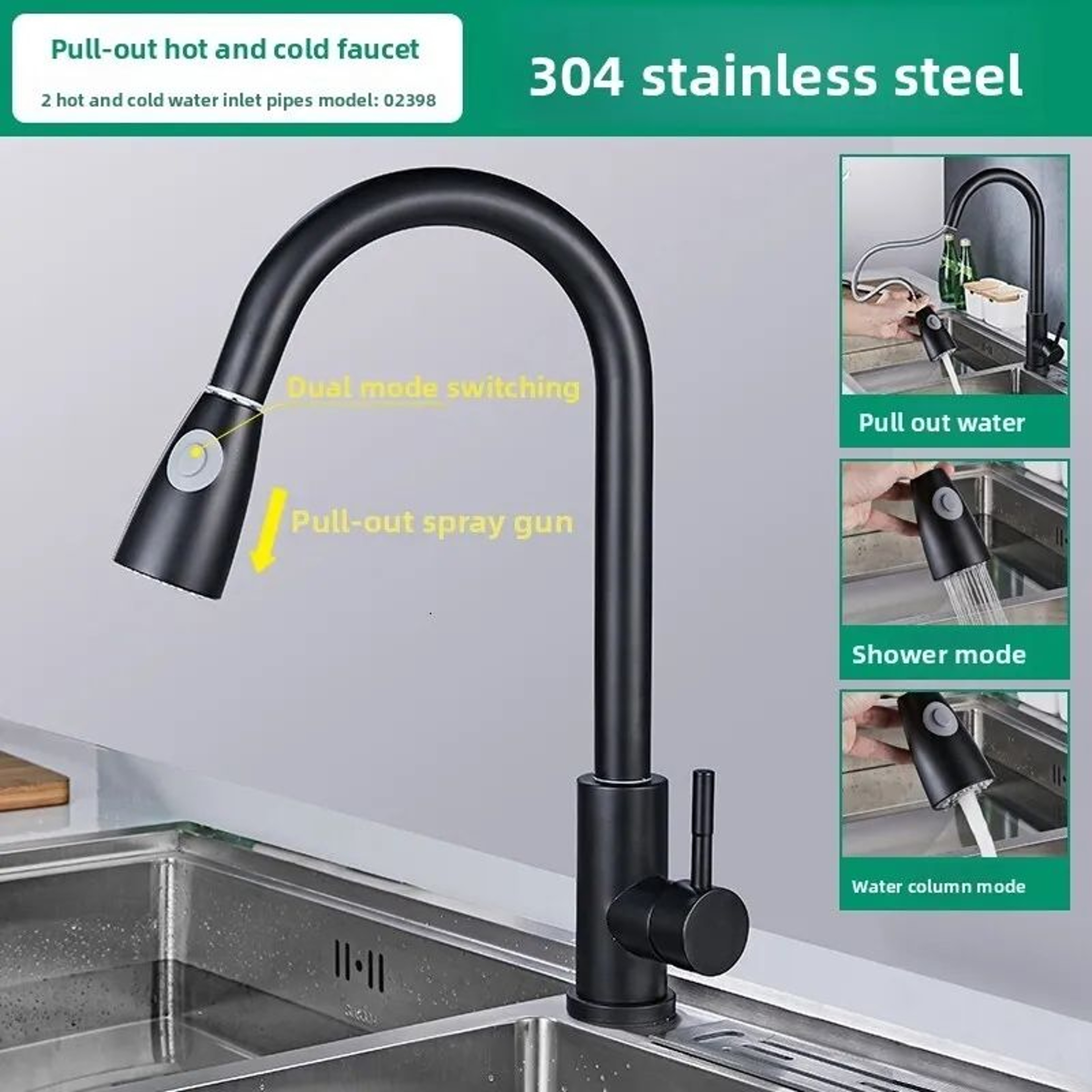 AllCopper PullDown Kitchen Faucet With Retractable Hose For Hot And Cold Water 5