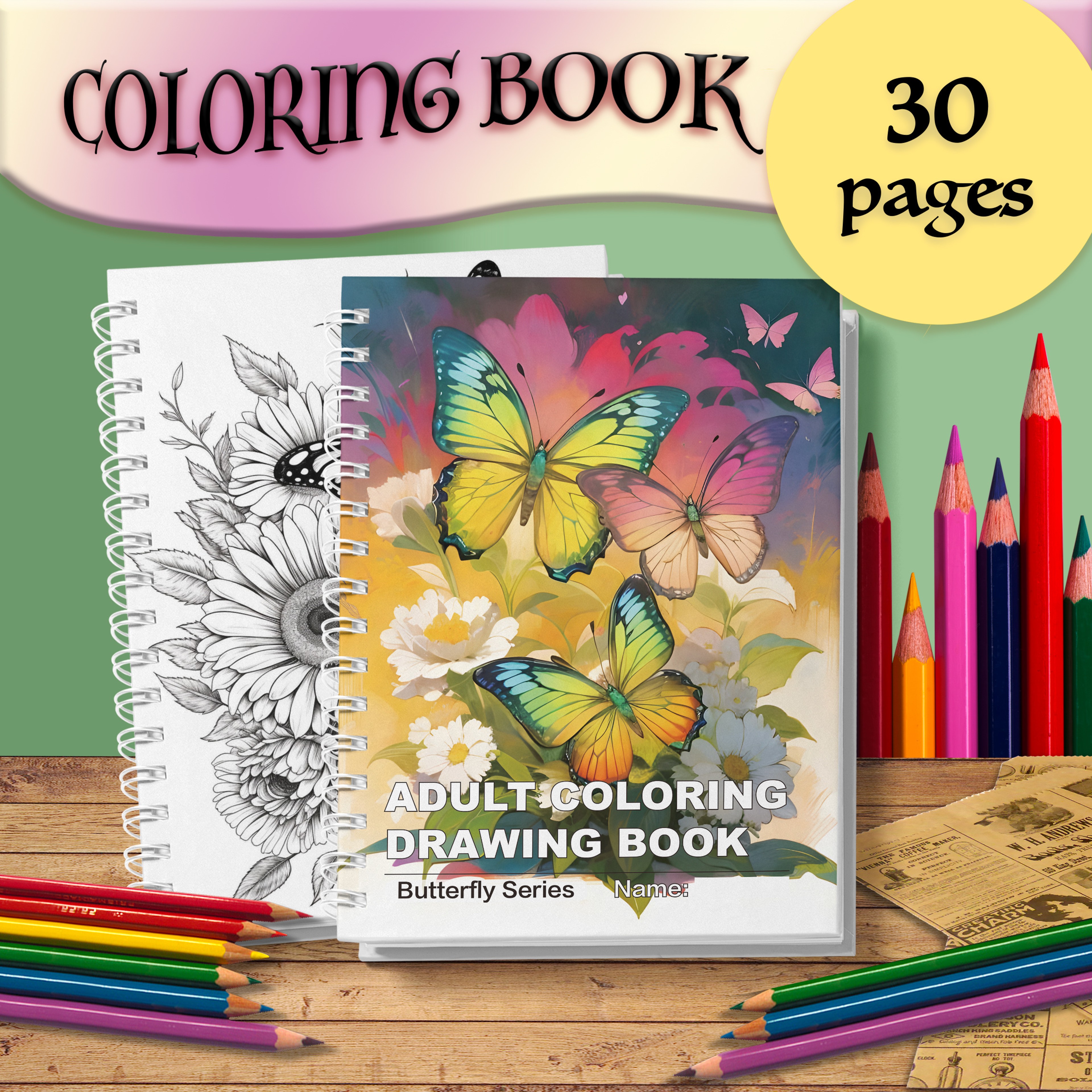Butterfly Theme Adult Coloring Book, with Thick Paper Quality, A Warm Hearted Gift for Relaxation – view 1