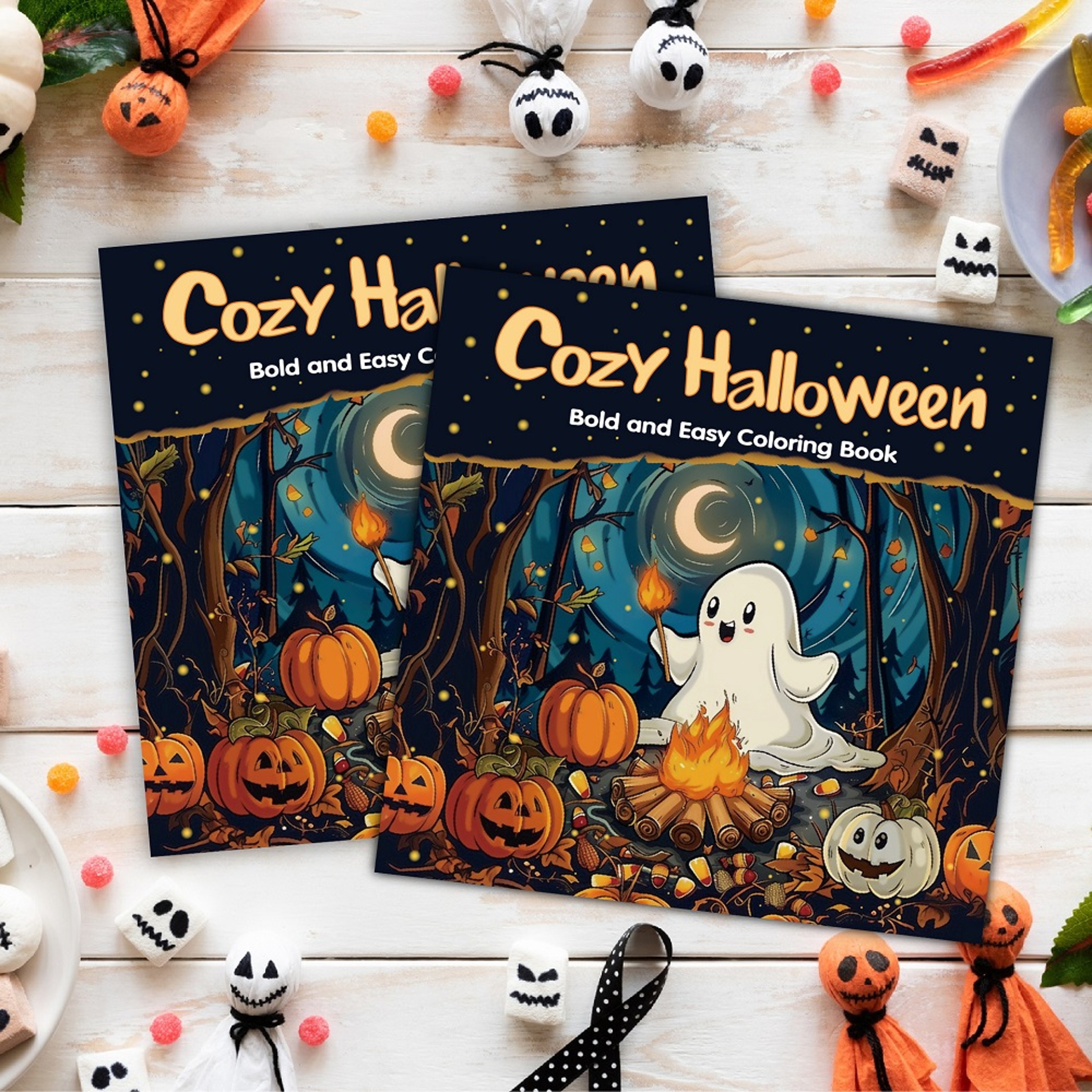 Cozy Halloween Coloring Book for Adults, Bold and Easy Art Therapy for Stress Relief, Creative Fun Gift for Teens – view 3