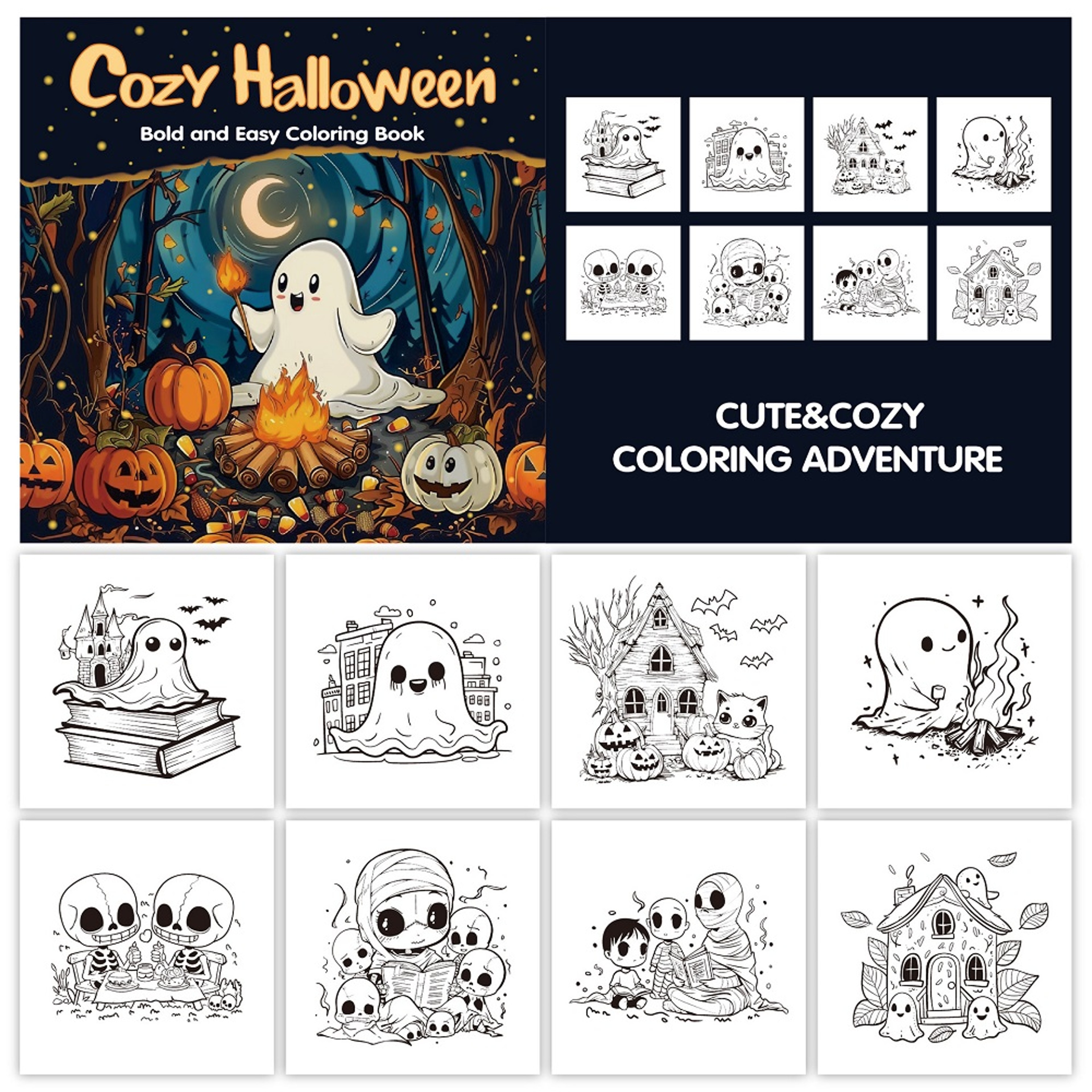 Cozy Halloween Coloring Book for Adults, Bold and Easy Art Therapy for Stress Relief, Creative Fun Gift for Teens – view 6
