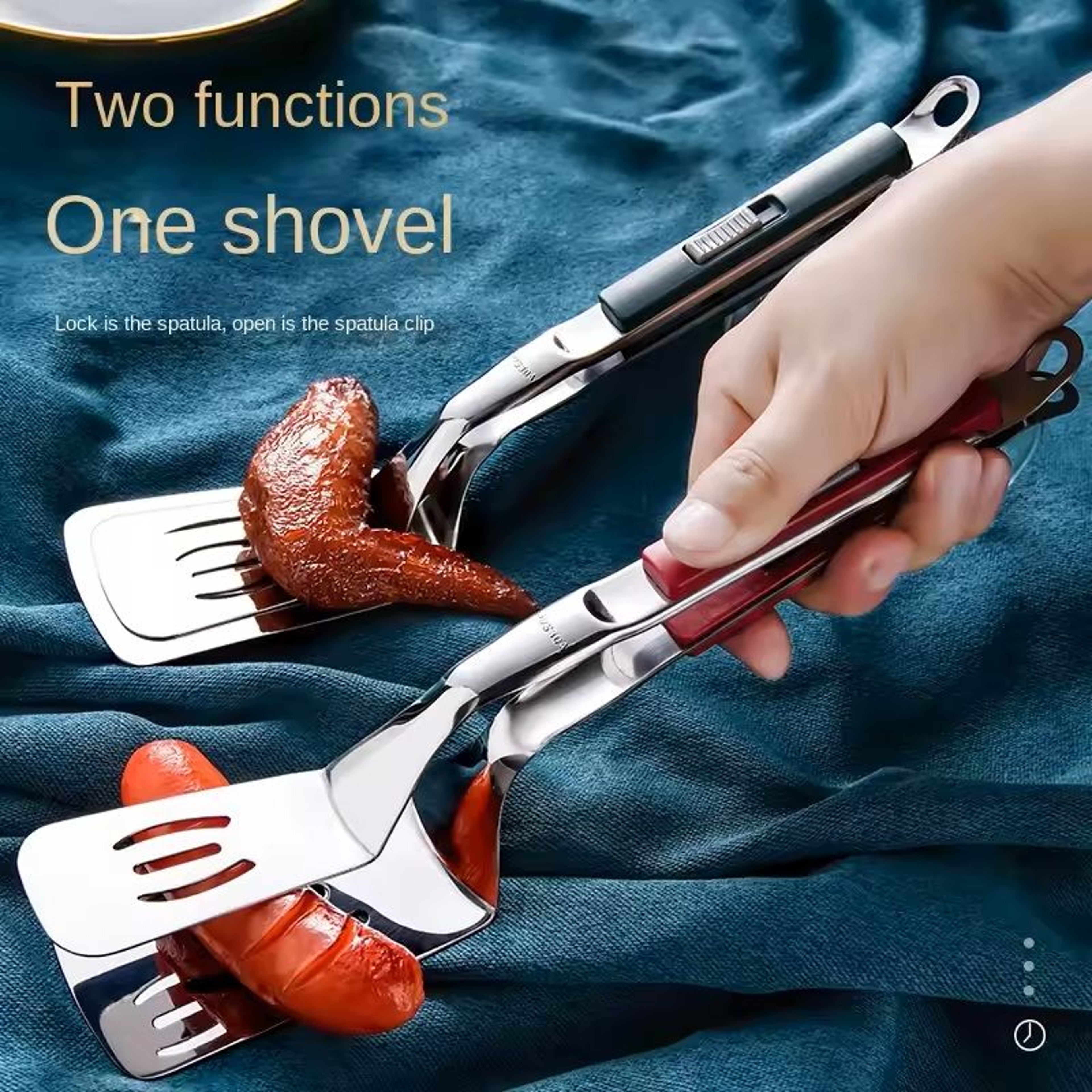 GrillMaster 304 StainlessSteel Steak  Pancake Clip Spatula  MultiFunction BBQ Tongs 0
