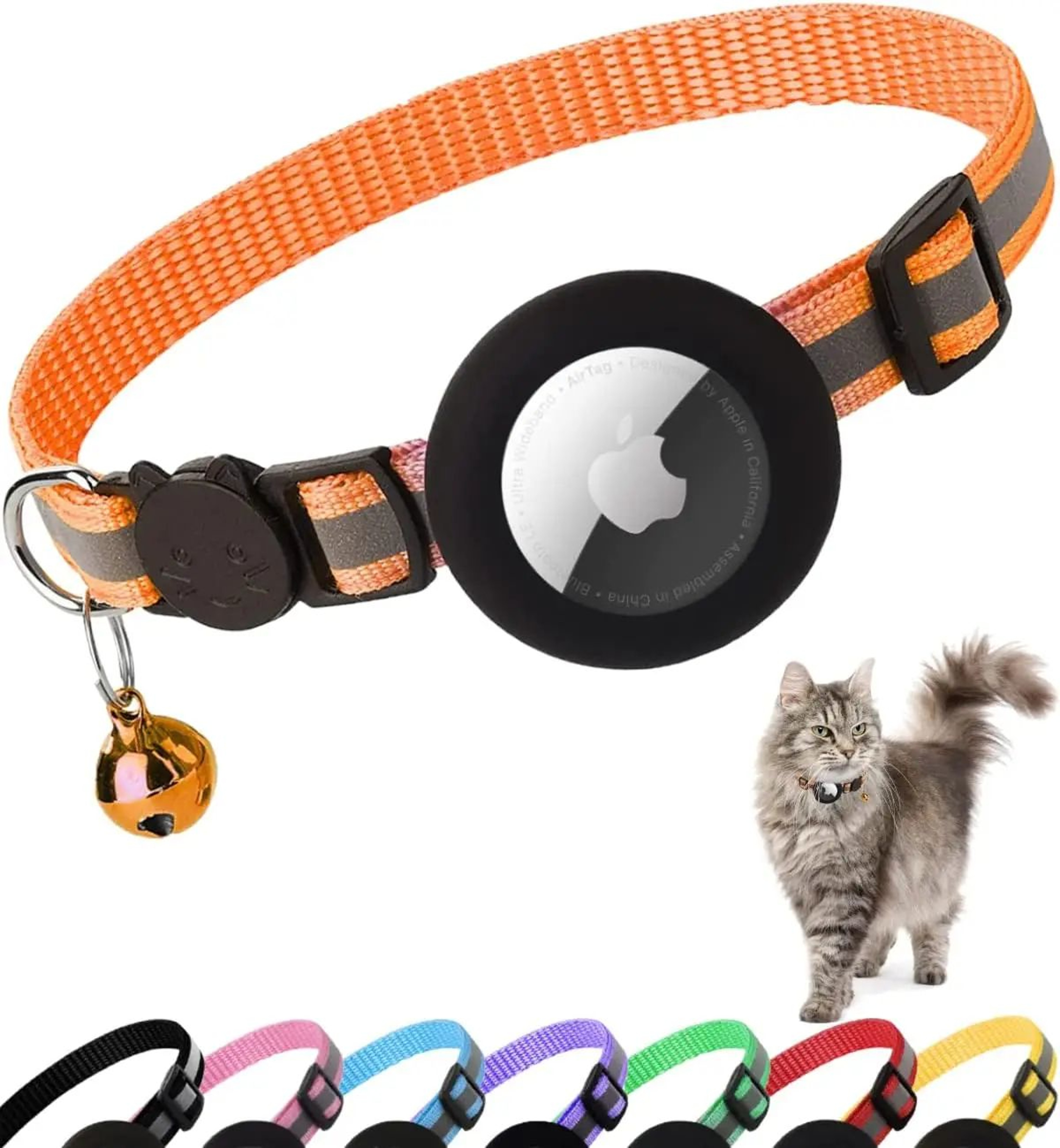 AirTag Cat Collar With Holder  Cute Reflective Breakaway Kitten Collar With Bell 9