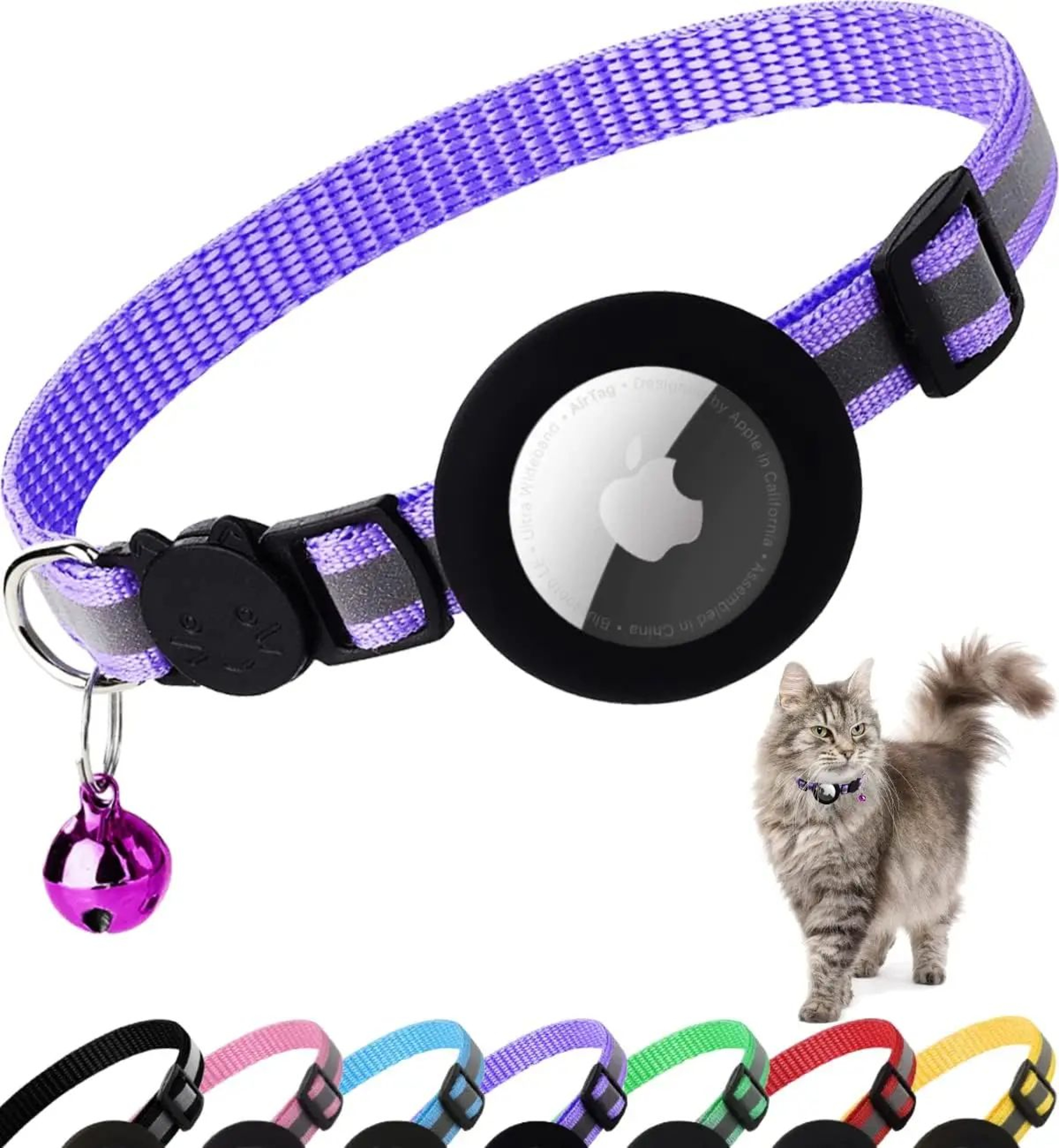 AirTag Cat Collar With Holder  Cute Reflective Breakaway Kitten Collar With Bell 10