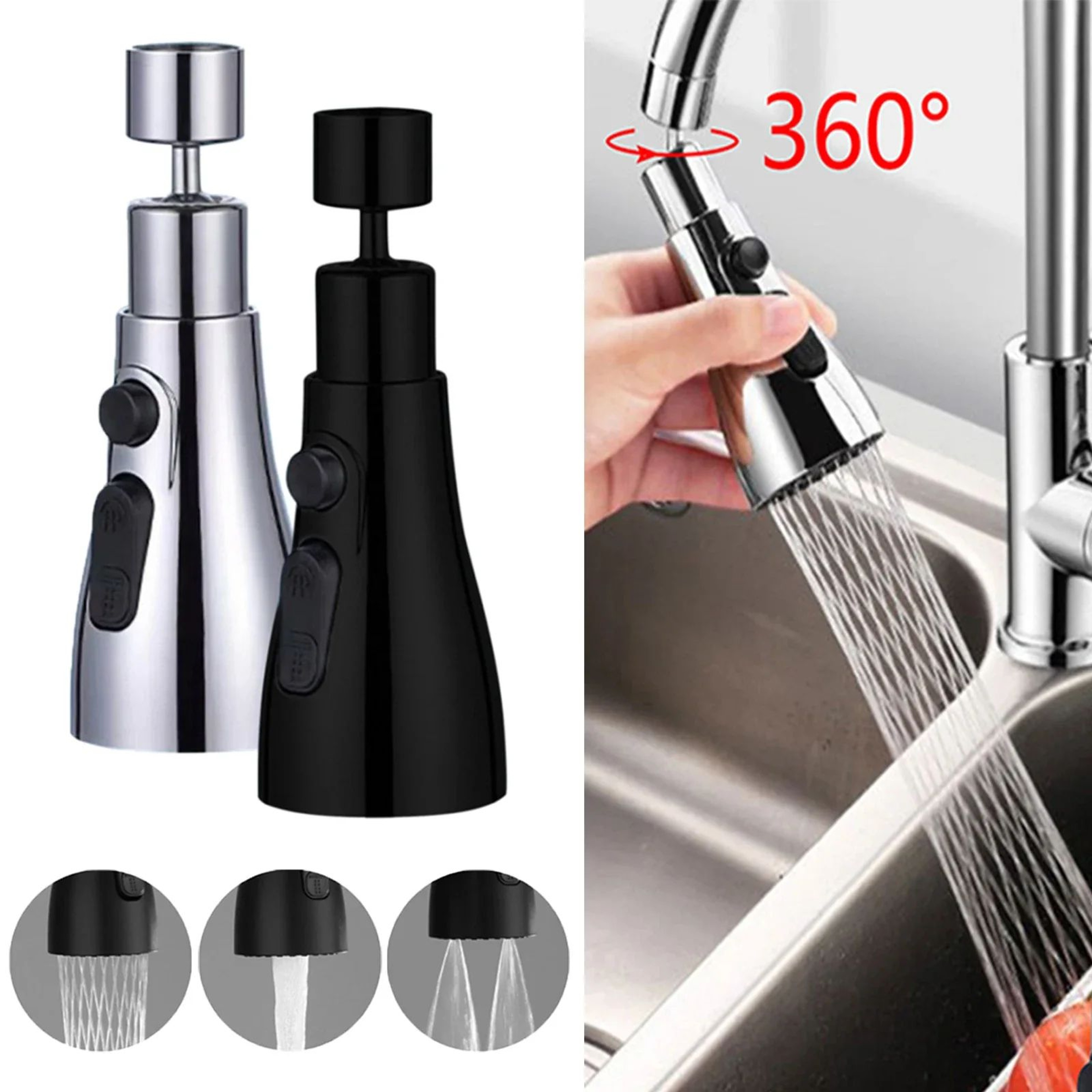 Universal 360 Rotating Kitchen Faucet Extender  PullOut Tap Sprayer Attachment With MultiMode Stron 4