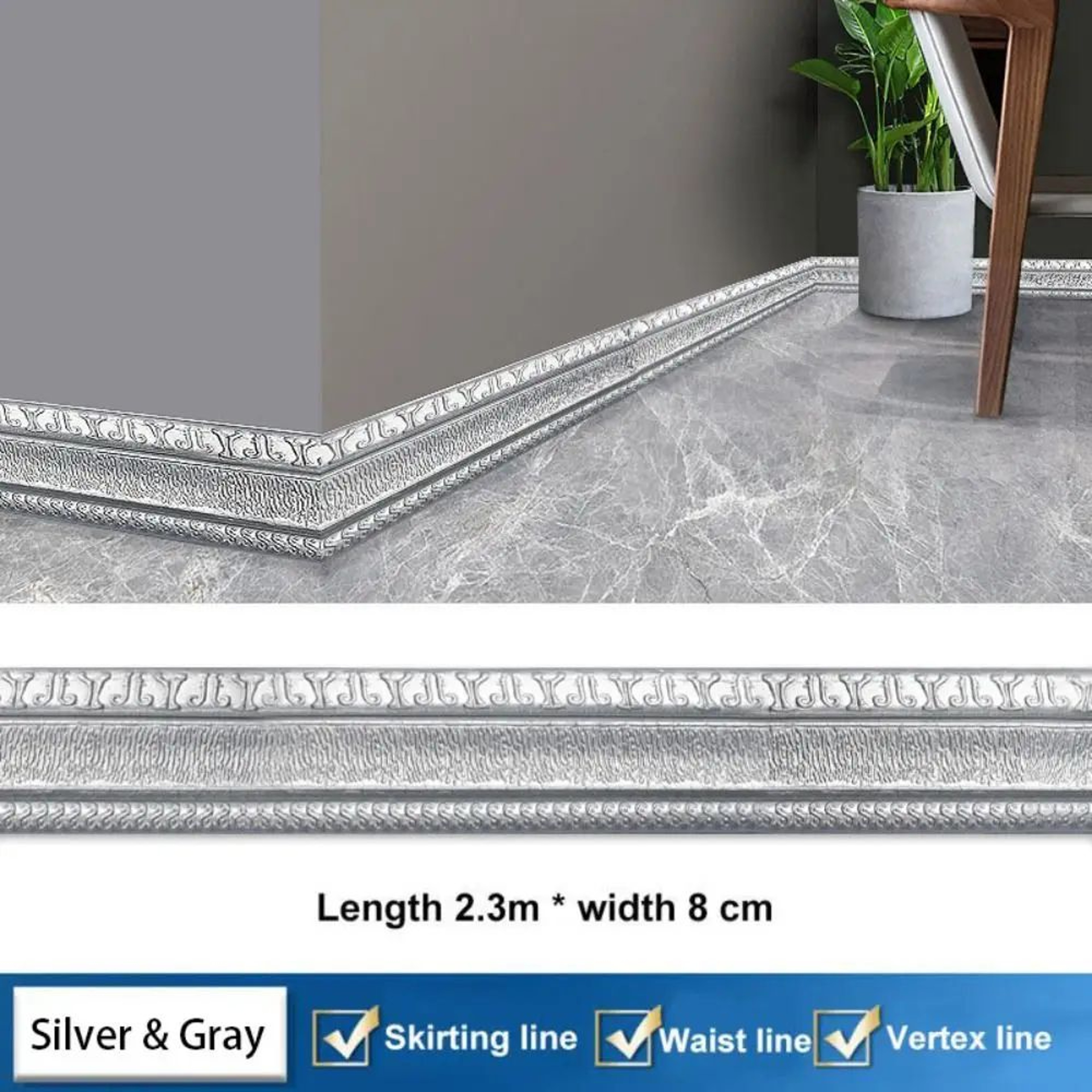 906 Inches XPE Foam 3D Skirting Board Trim 8cm  Waterproof SelfAdhesive Wall Sticker Baseboard Wais 11