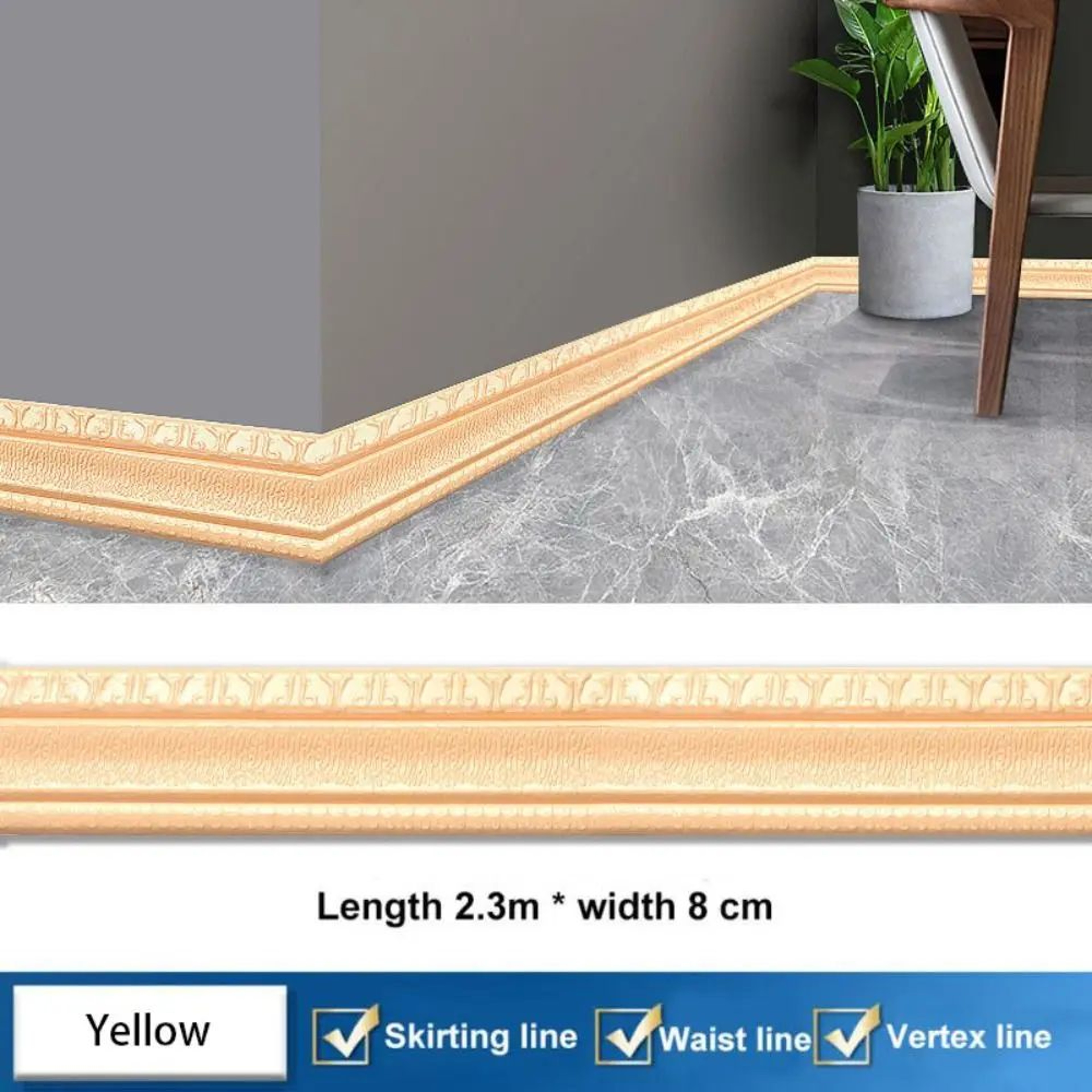 906 Inches XPE Foam 3D Skirting Board Trim 8cm  Waterproof SelfAdhesive Wall Sticker Baseboard Wais 13