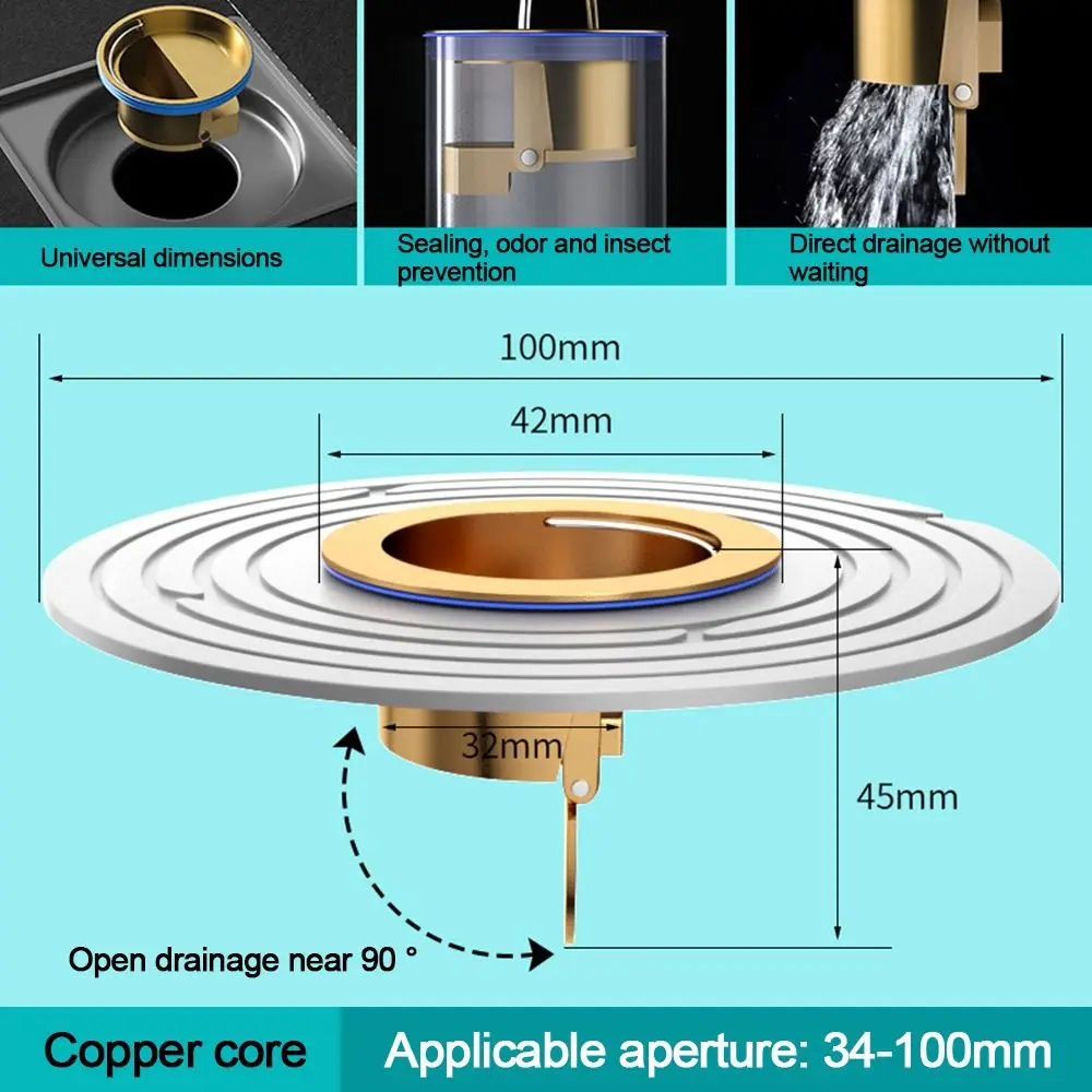 Universal Shower Floor Drain Backflow Preventer Plug With AntiOdor Filter Fast Drainage Insert For  7