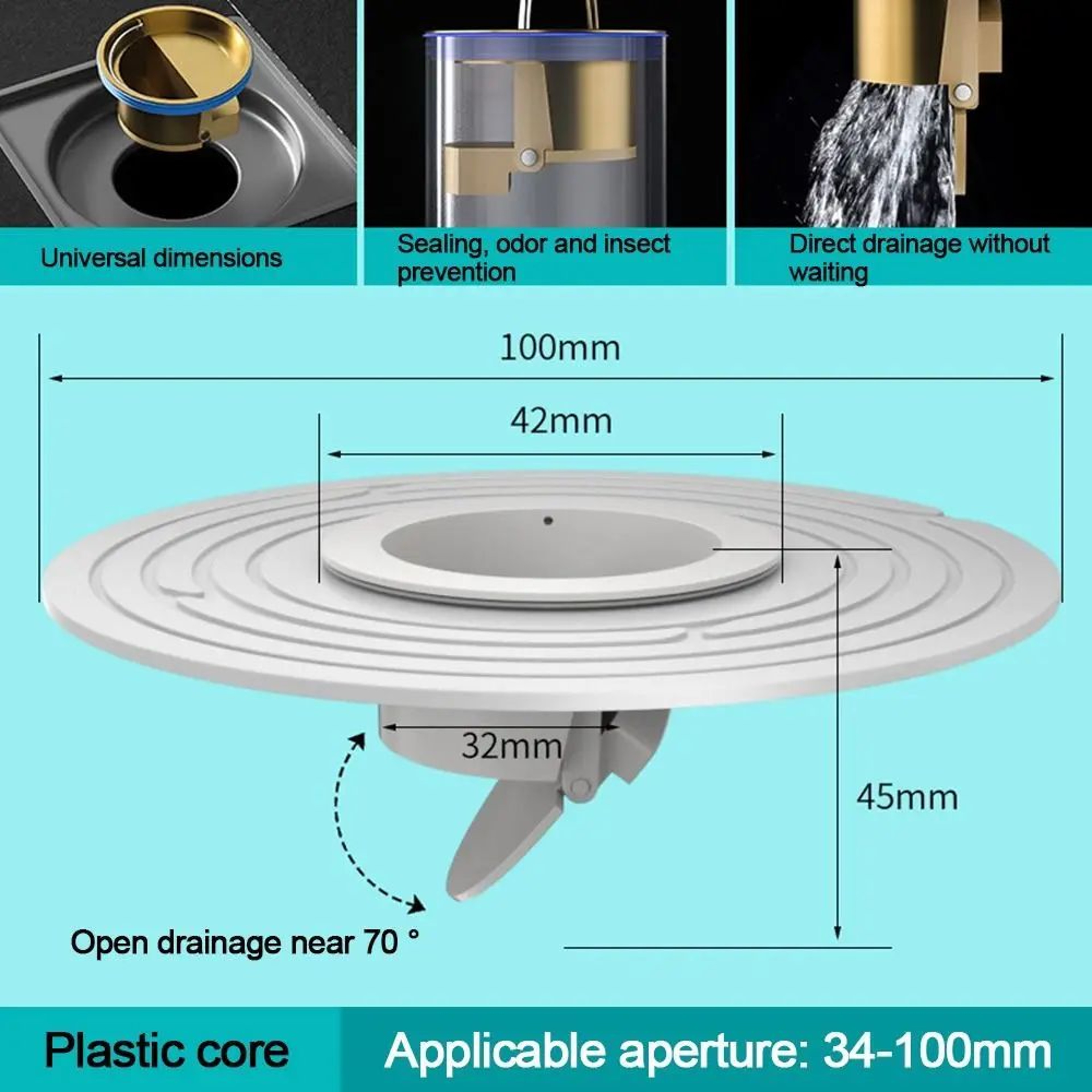 Universal Shower Floor Drain Backflow Preventer Plug With AntiOdor Filter Fast Drainage Insert For  8
