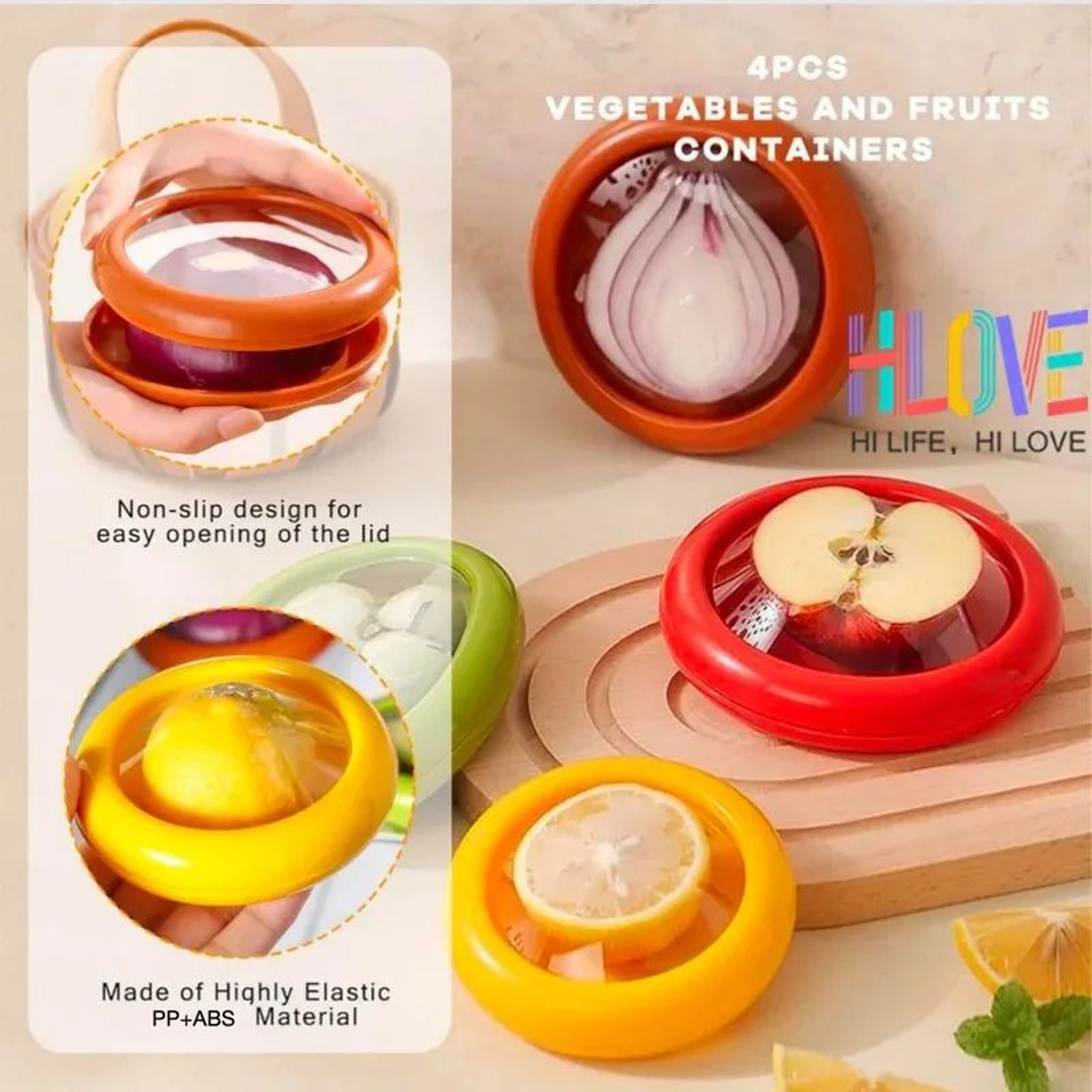 Fruit  Vegetable Saver Containers Set Clear Lid Sealed Keepers For Avocado Tomato Onion Lemon Reusa 4