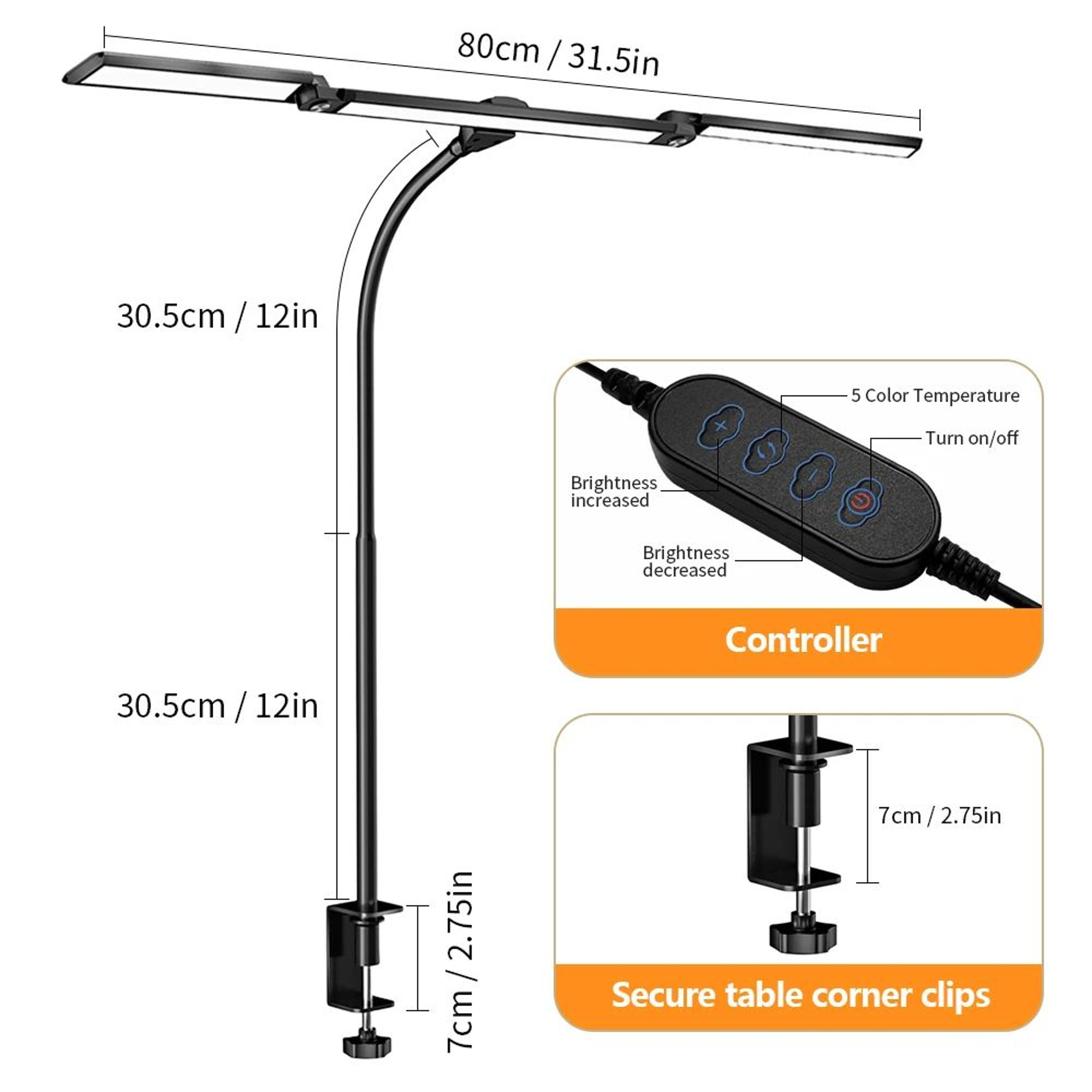 3Head 16W LED Desk Lamp EyeCaring Architect Task Light 5 Color Modes 10Level Dimming Monitor Office 6