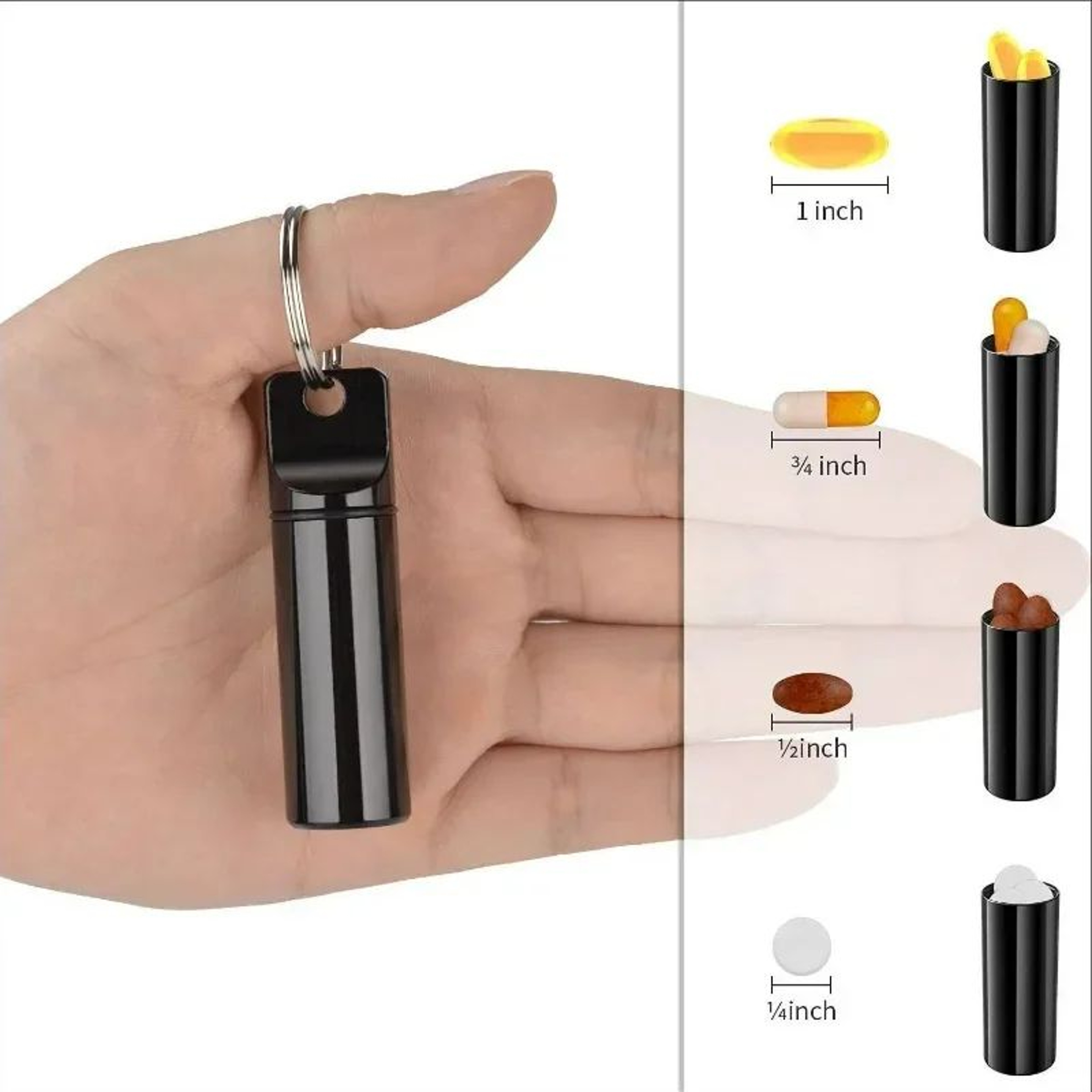 Waterproof Aluminum Pill Box Keychain With Carabiner  Outdoor Travel Medicine Case Container Secure 1