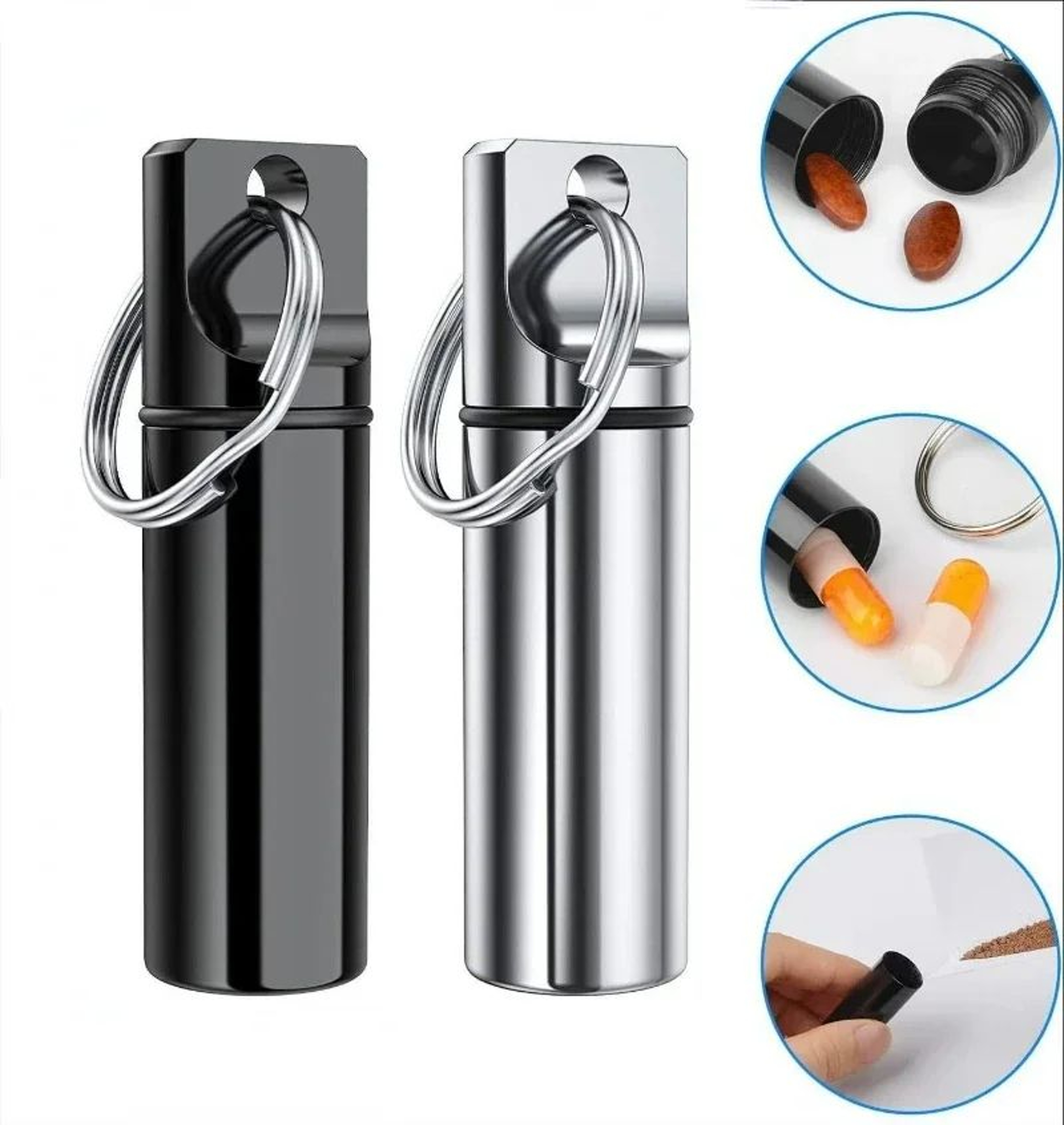 Waterproof Aluminum Pill Box Keychain With Carabiner  Outdoor Travel Medicine Case Container Secure 5