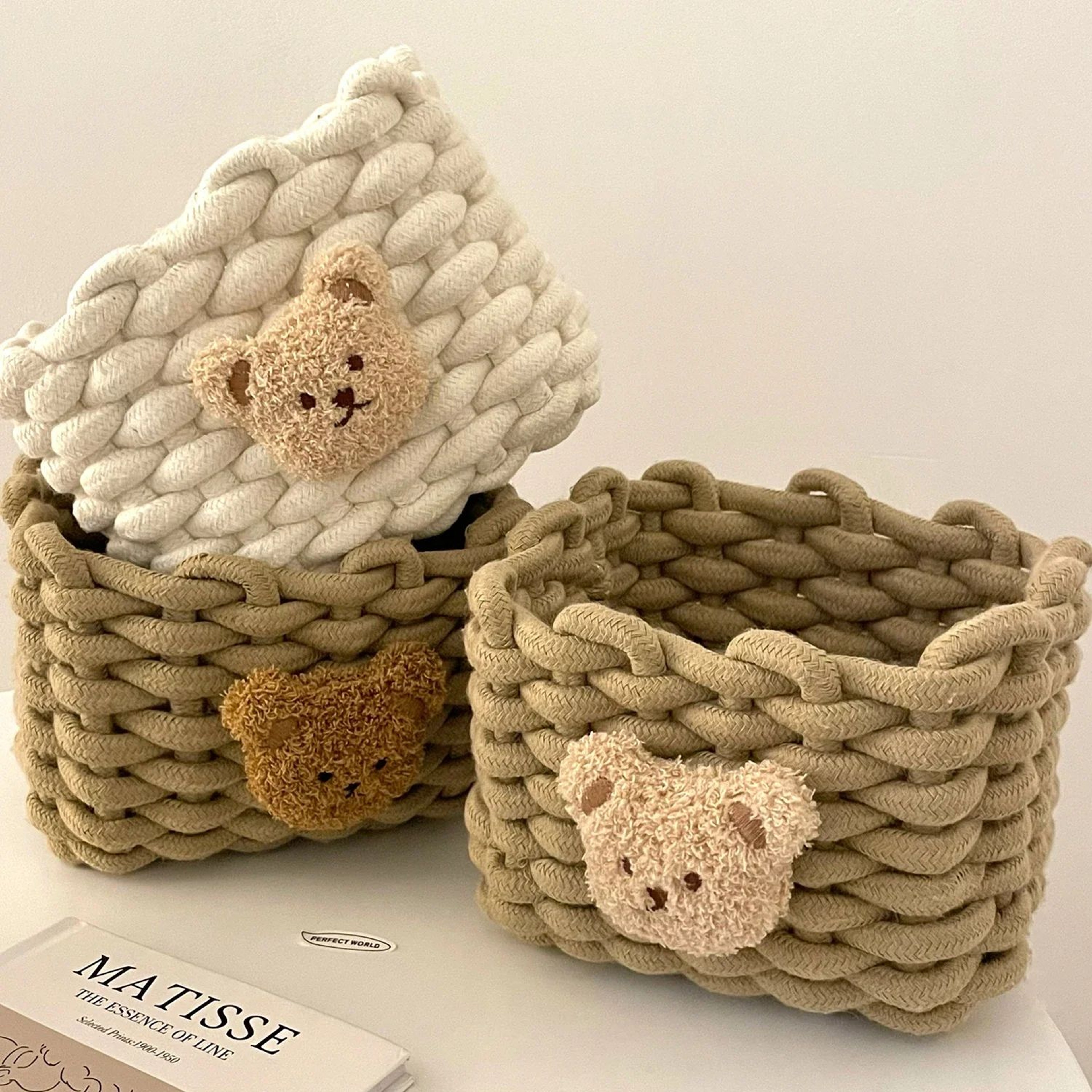 Handmade Cotton Rope Storage Basket Little Bear  Cute Desktop Organizer For Cosmetics Sundries EcoF 1