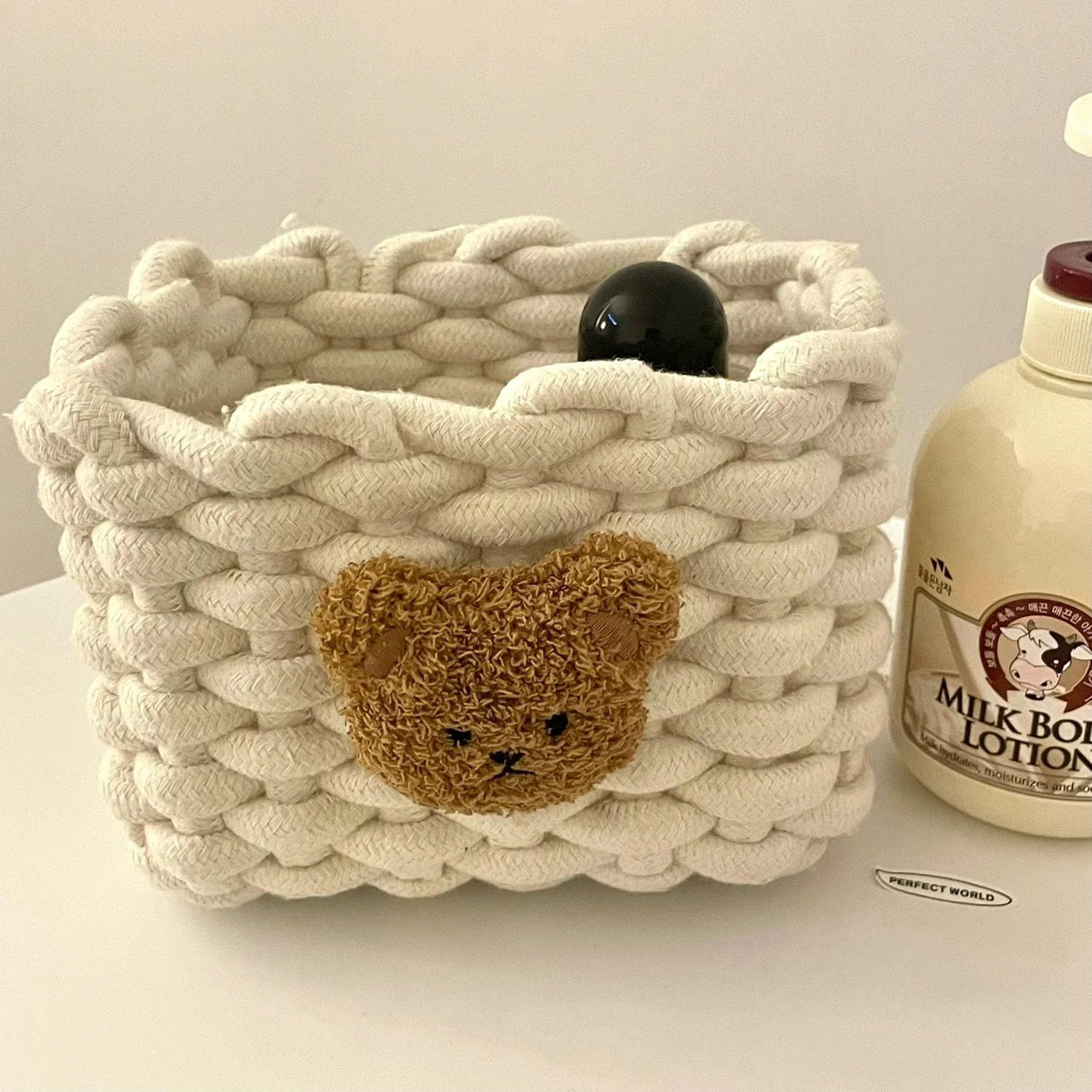 Handmade Cotton Rope Storage Basket Little Bear  Cute Desktop Organizer For Cosmetics Sundries EcoF 18