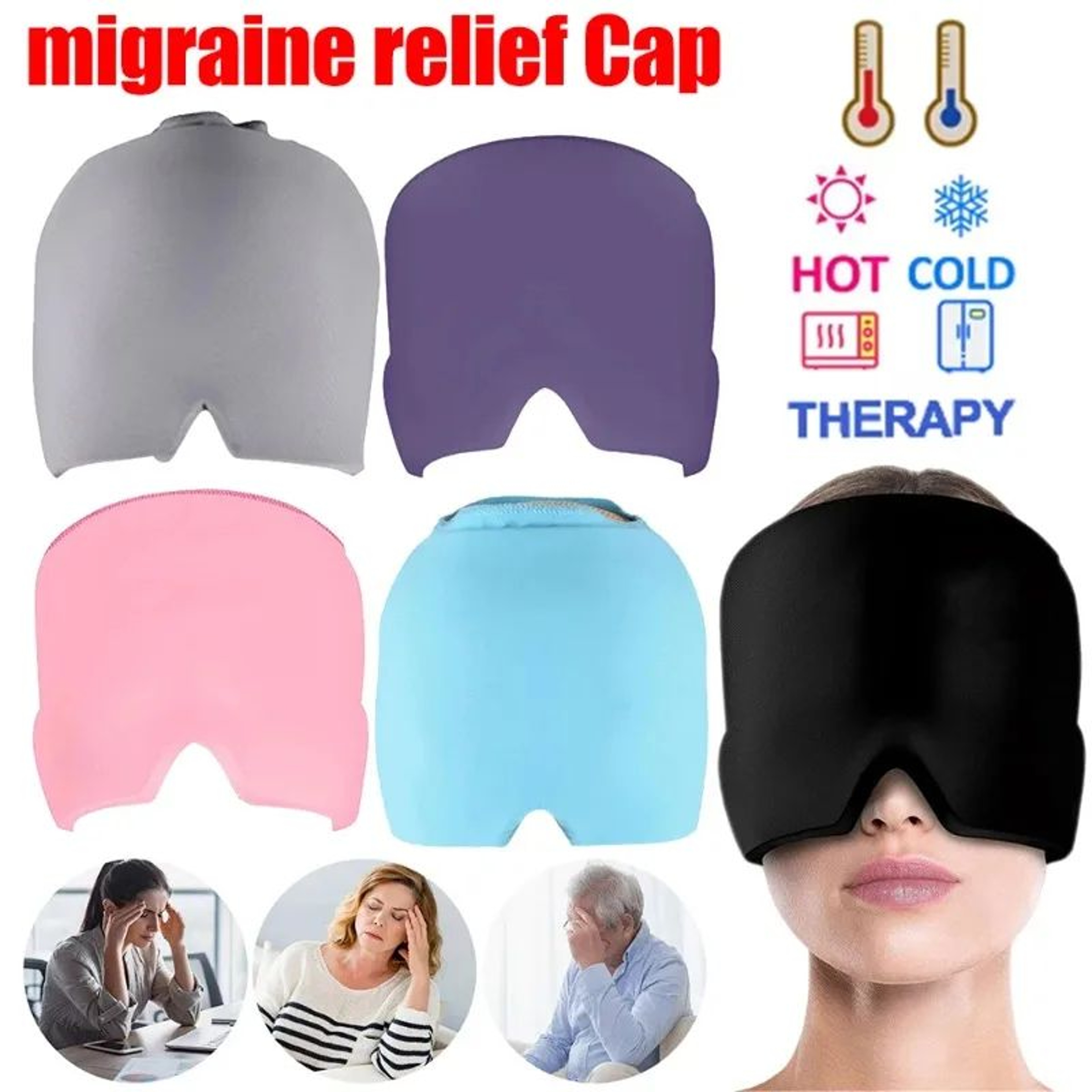 Gel Ice Head Wrap For Migraine Relief  Adjustable Cold Compress Cap For Headaches Eye Strain Reusab 5