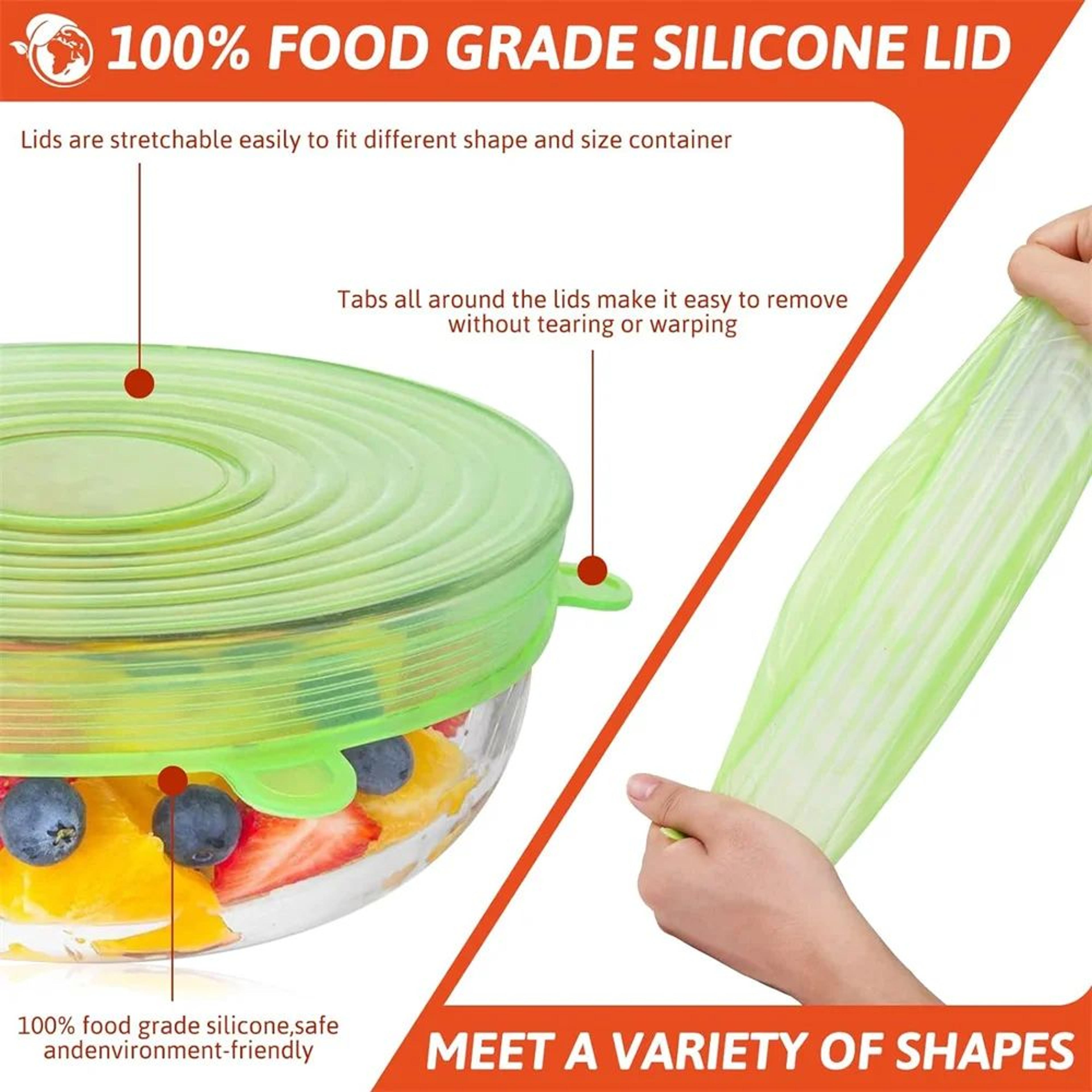 Reusable Silicone Stretch Lids Set  Food Grade Airtight Covers For Bowls Plates  Containers Leakpro 1
