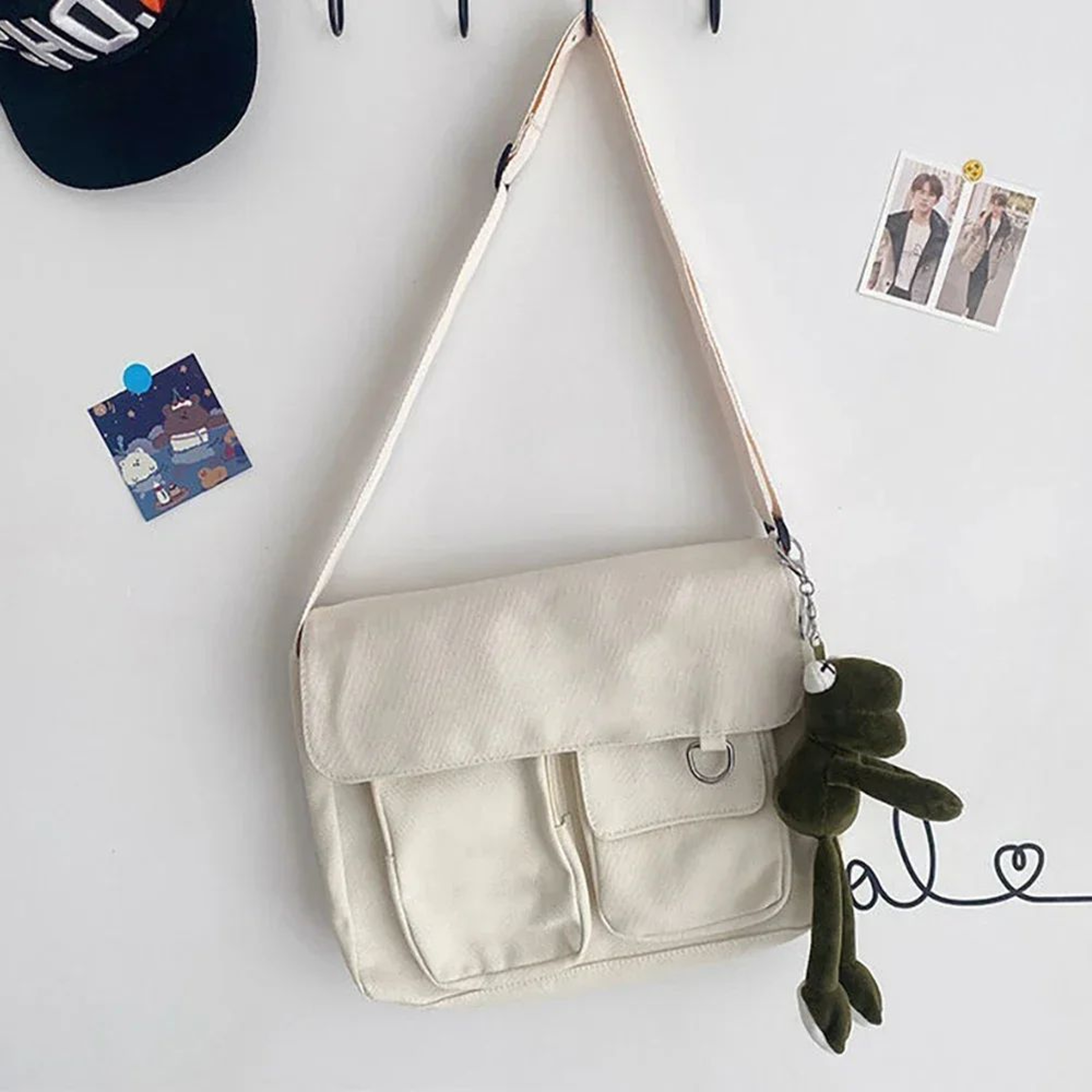 Womens Large Canvas Crossbody Bag  Harajuku Style Shoulder Bag Youth Fashion School  Everyday AllMa 11
