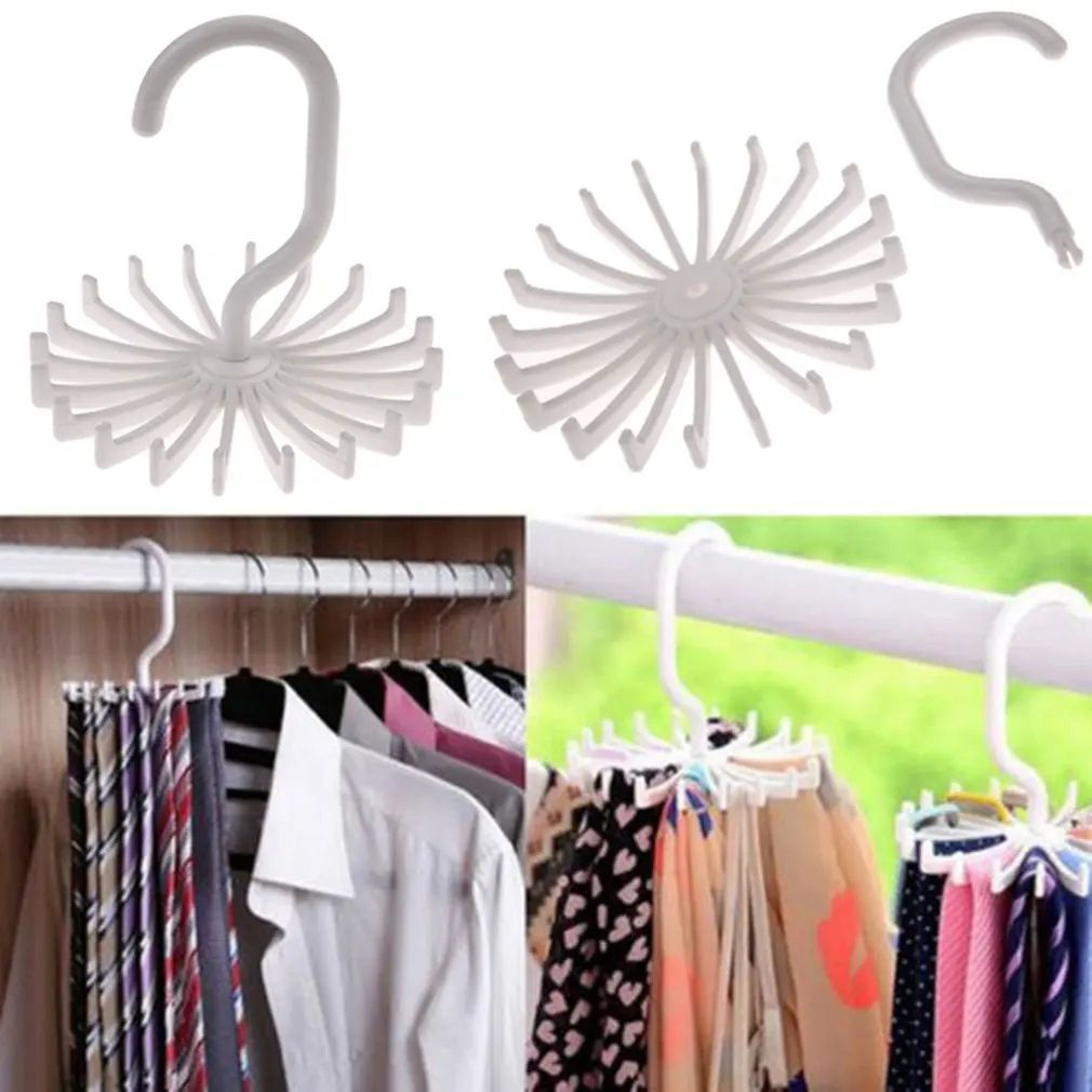 360 Rotating Tie  Scarf Hanger Rack  20Hook Organizer For Belts Scarves Ties Closet Storage 3