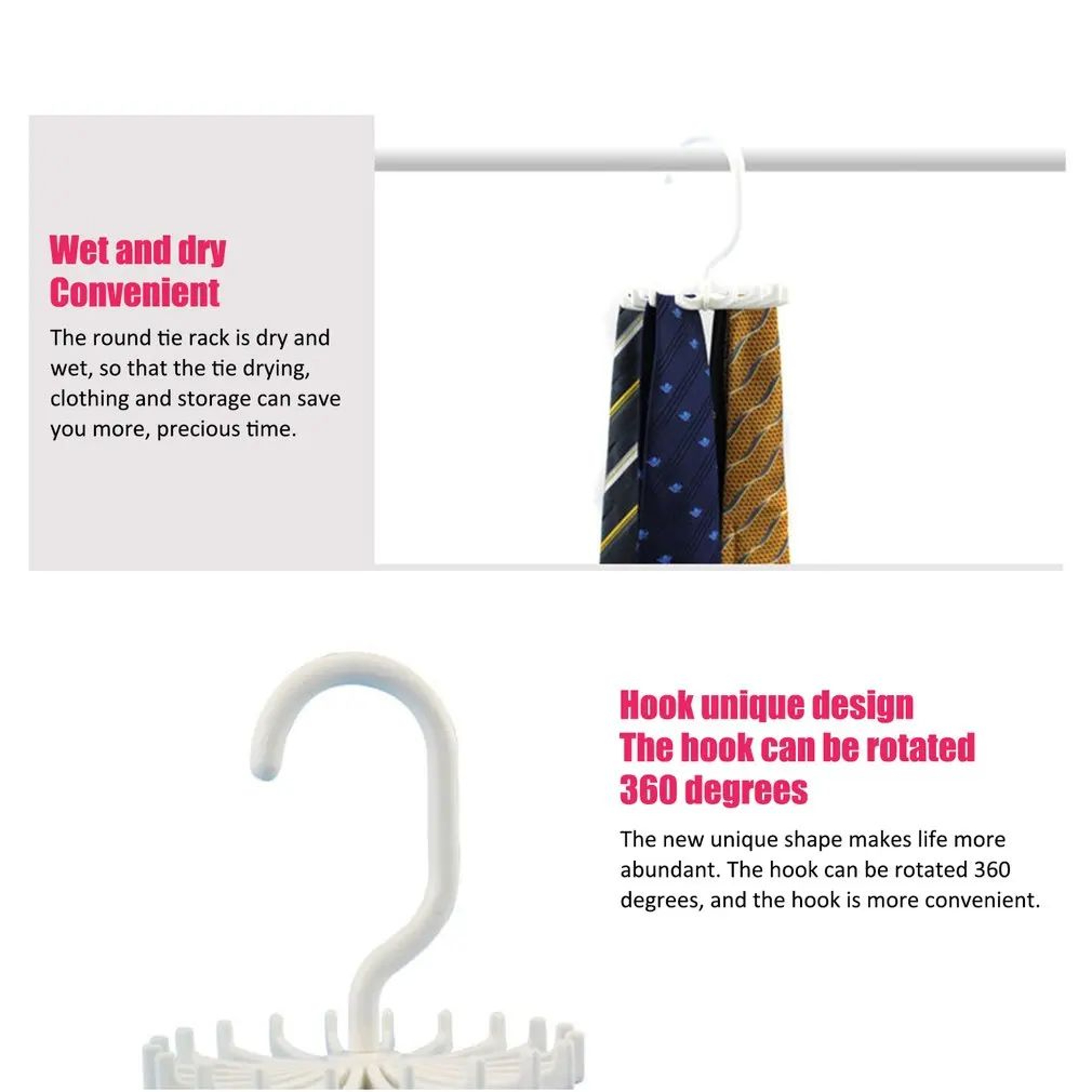 360 Rotating Tie  Scarf Hanger Rack  20Hook Organizer For Belts Scarves Ties Closet Storage 5