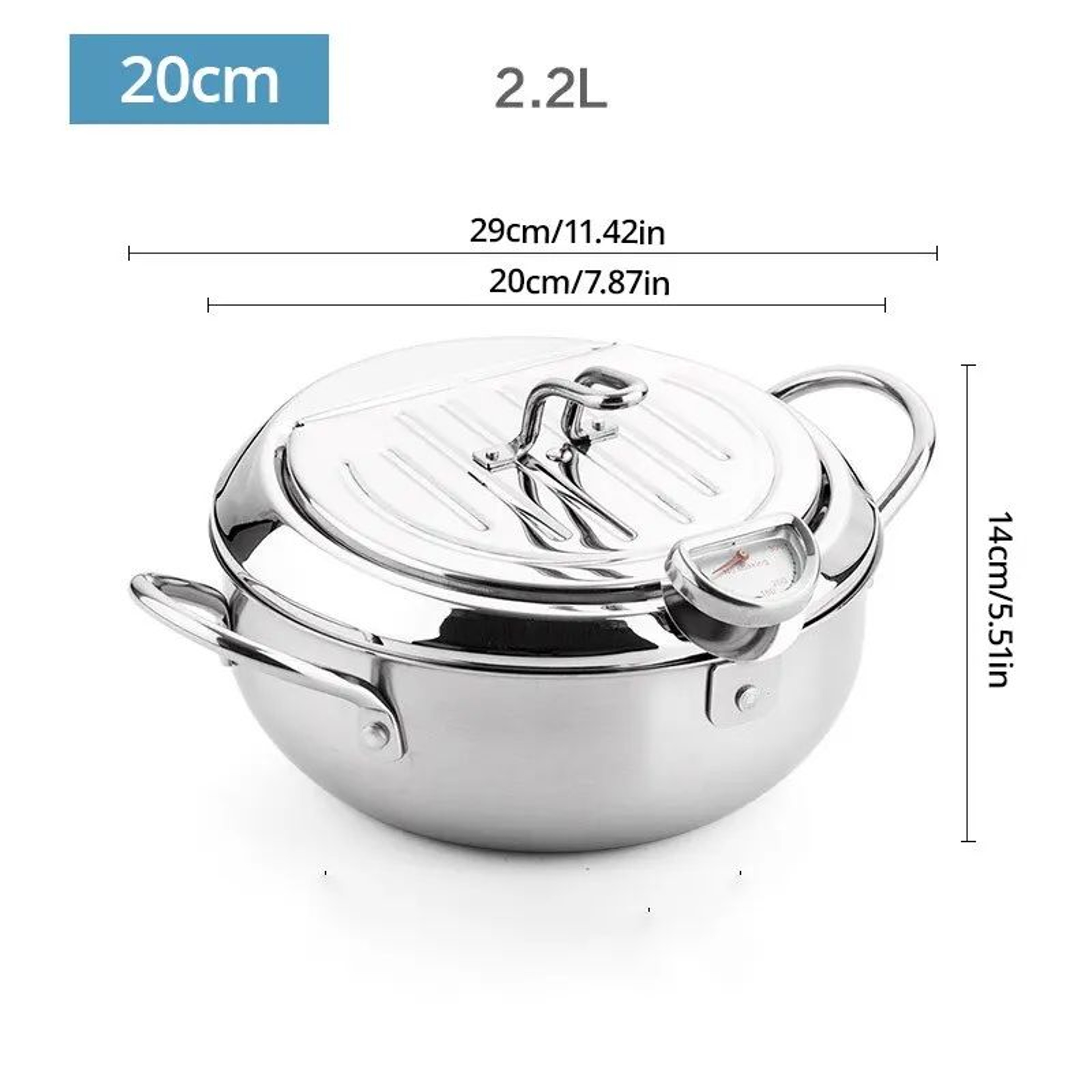Stainless Steel Deep Frying Pan With Thermometer  Lid Small OilSaving Tempura Fryer Pot For French  6