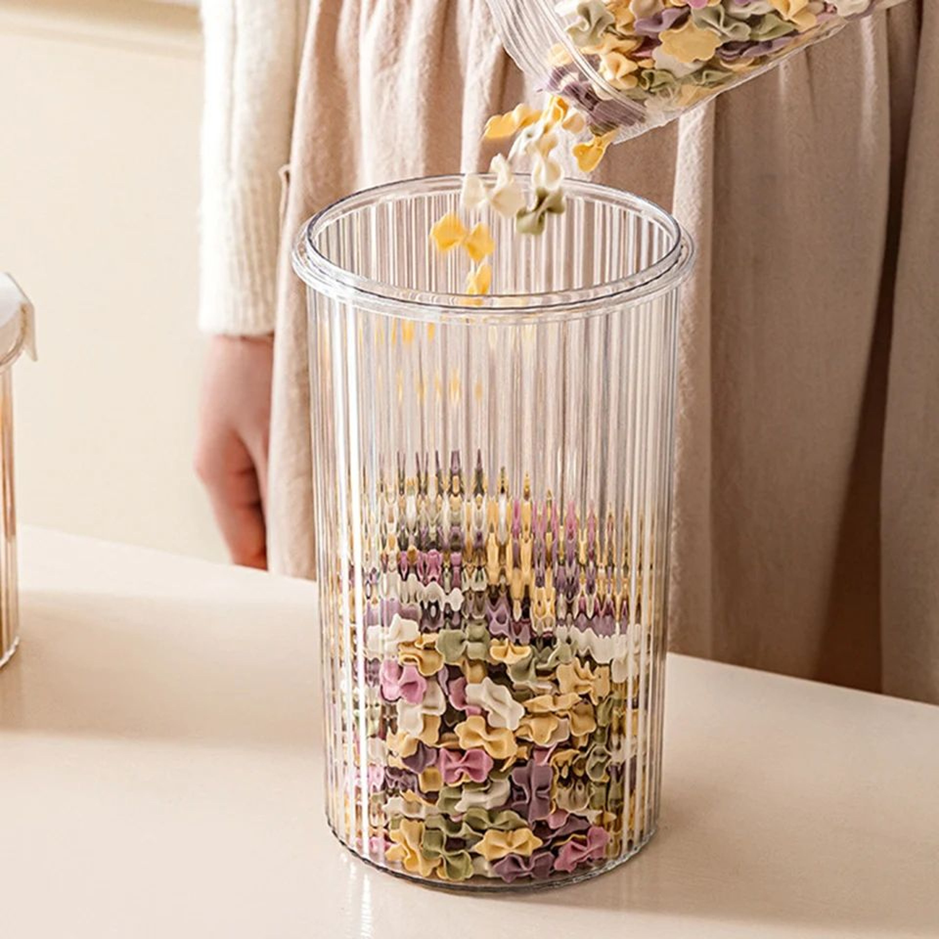 Transparent Food Storage Container With Pour Spout  Measuring Cup Lid  Cereal Sugar Beans Organizer 4