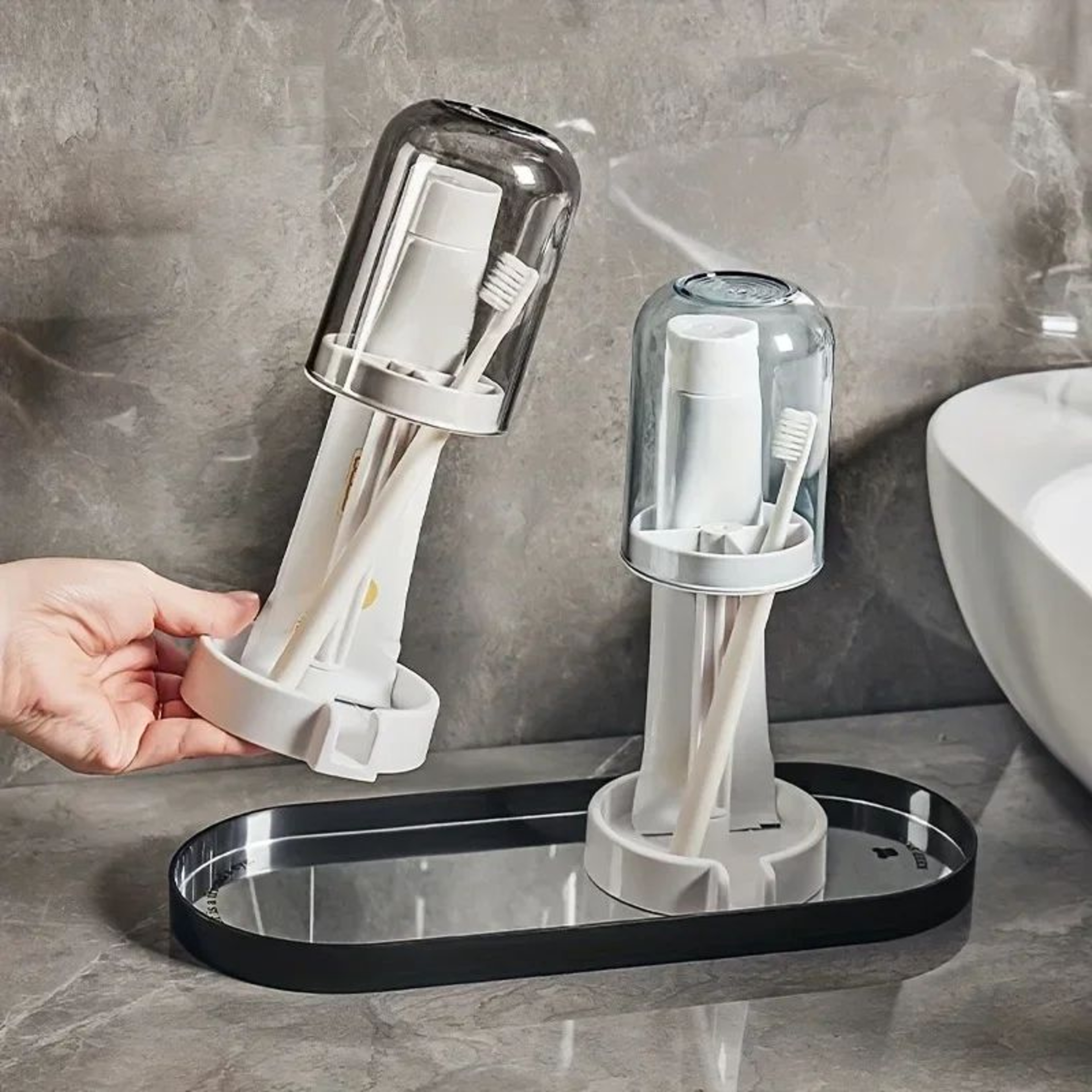 Multifunctional Toothbrush  Toothpaste Holder Set With Dustproof Cover  Bathroom Organizer With Dra 2