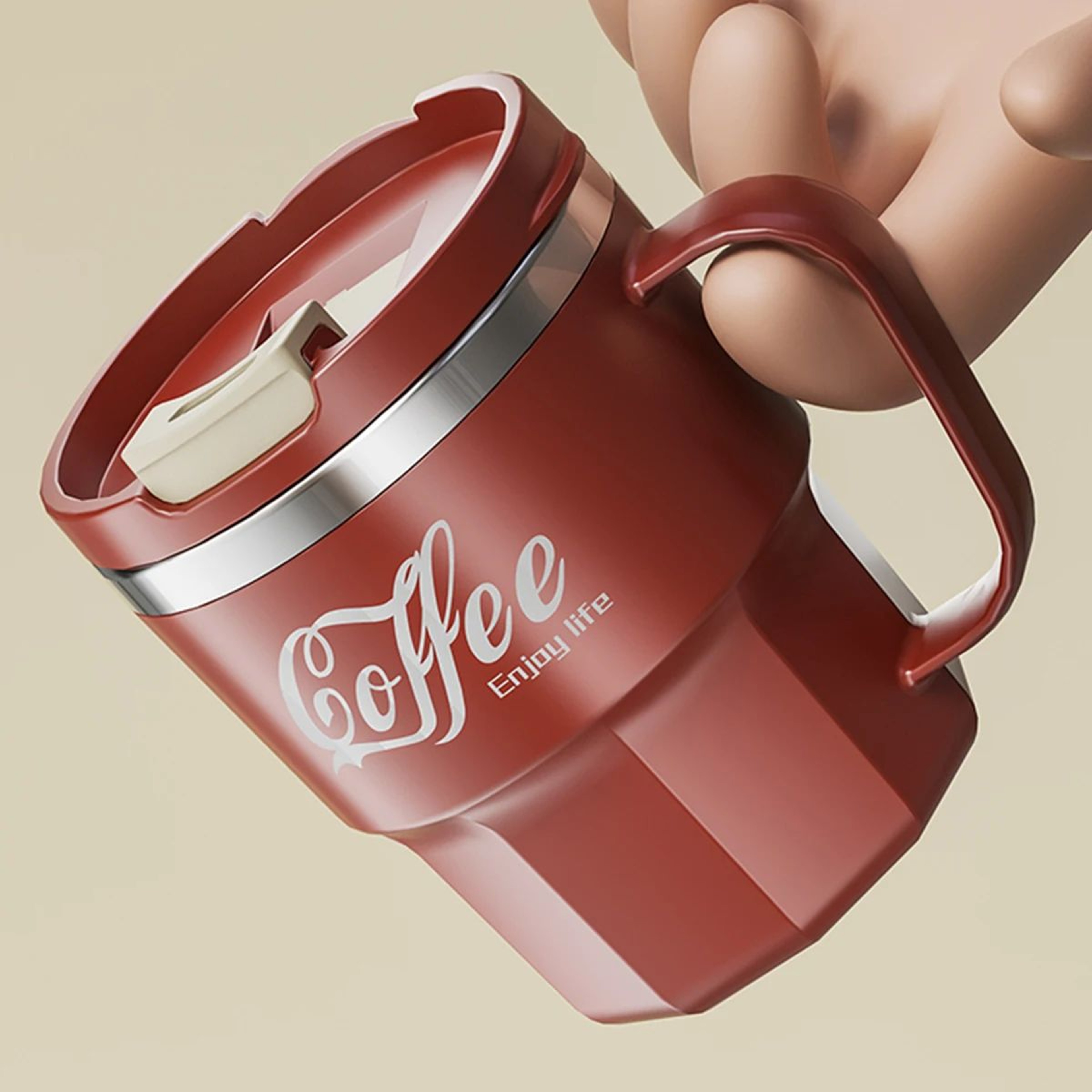 WORTHBUY 304 Stainless Steel Insulated Coffee Mug With Lid  Handle  Double Wall Reusable Travel Cup 5