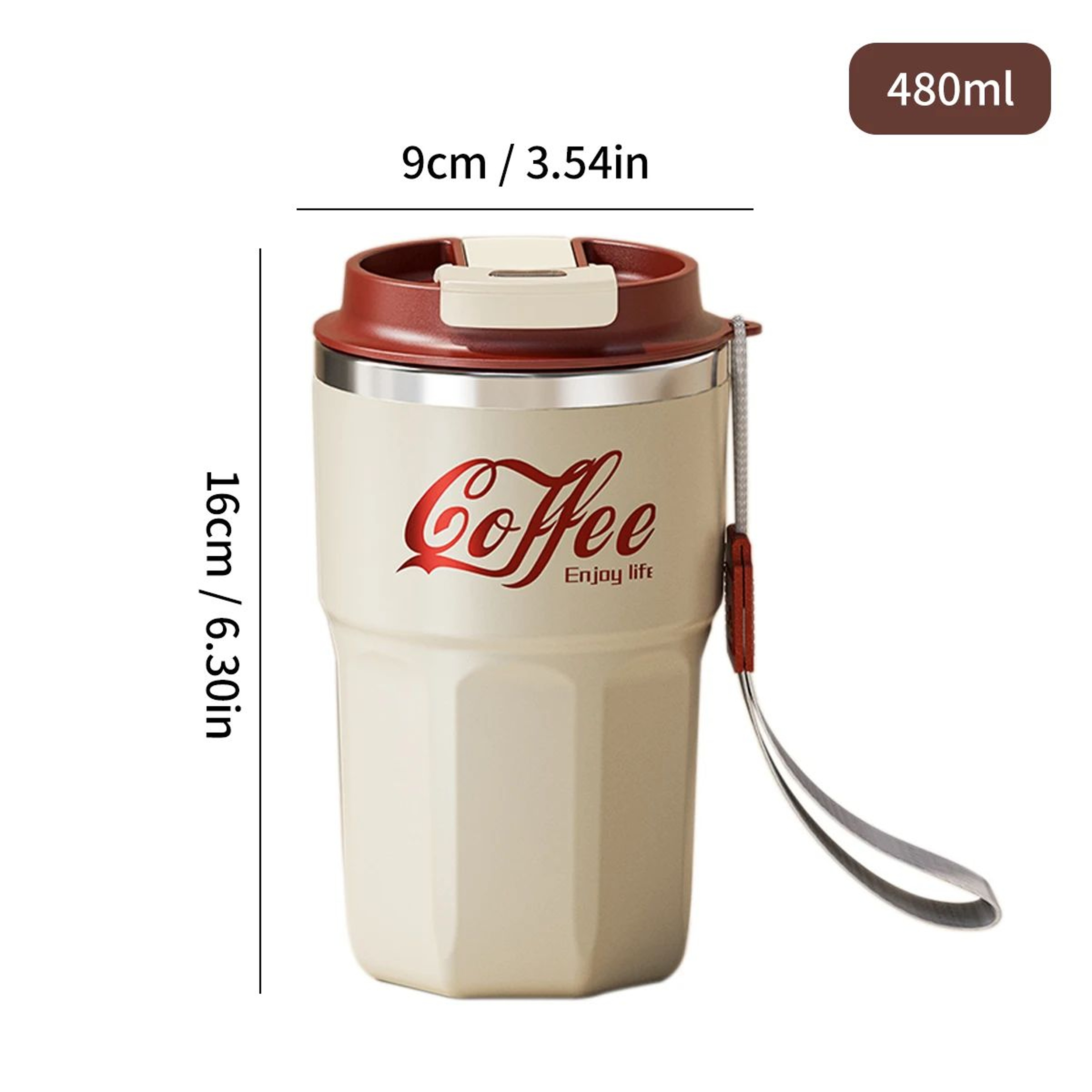 WORTHBUY 304 Stainless Steel Insulated Coffee Mug With Lid  Handle  Double Wall Reusable Travel Cup 9