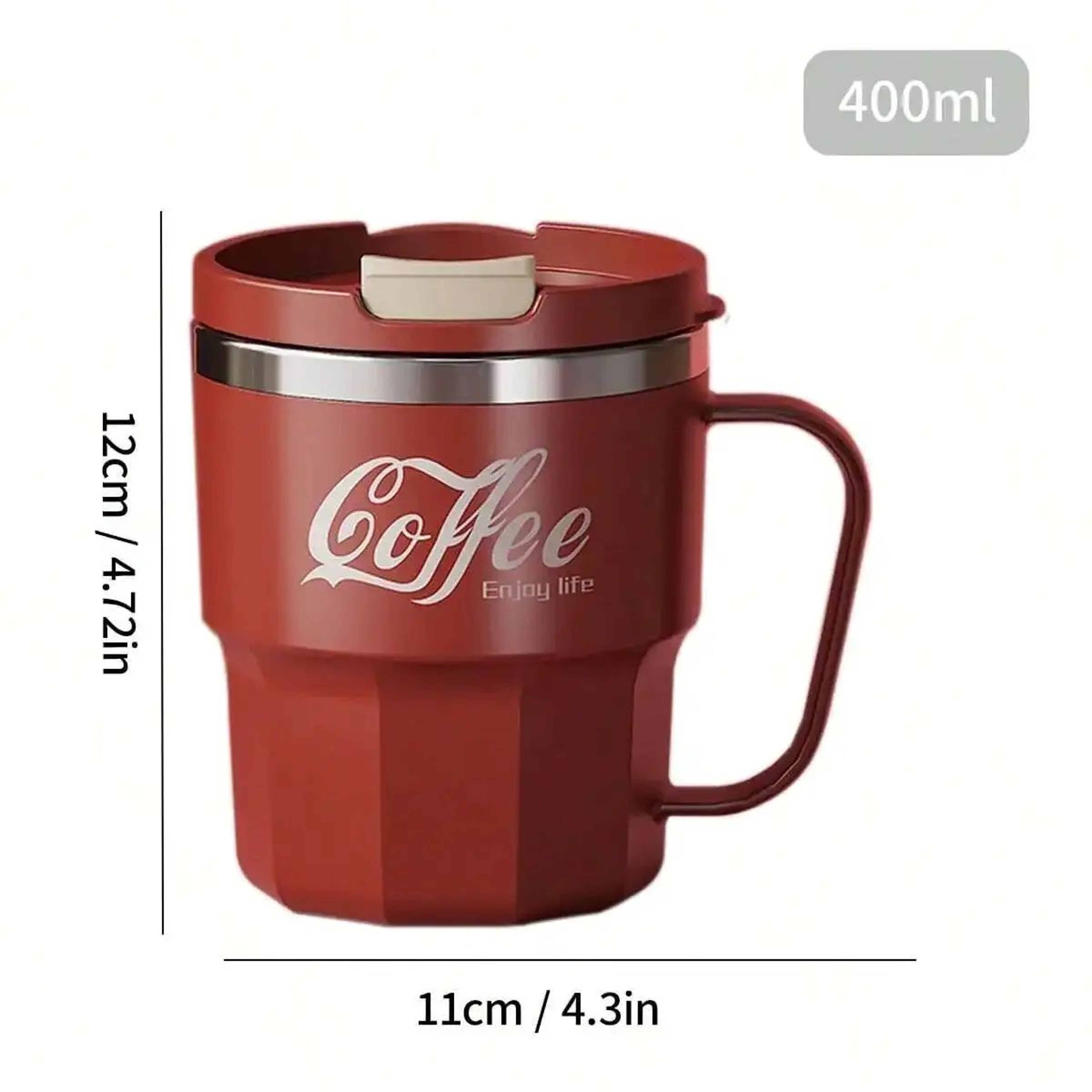 WORTHBUY 304 Stainless Steel Insulated Coffee Mug With Lid  Handle  Double Wall Reusable Travel Cup 12