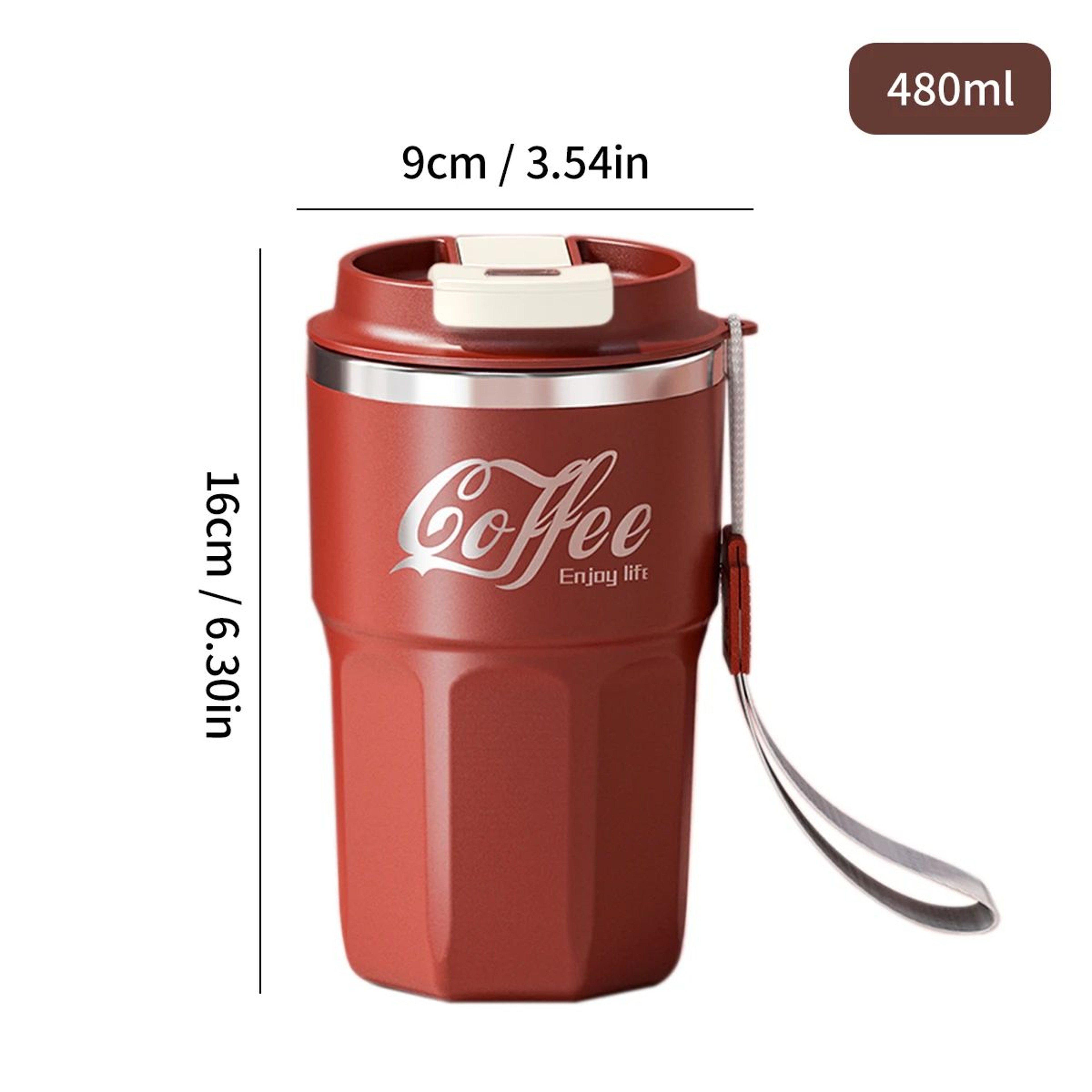 WORTHBUY 304 Stainless Steel Insulated Coffee Mug With Lid  Handle  Double Wall Reusable Travel Cup 13