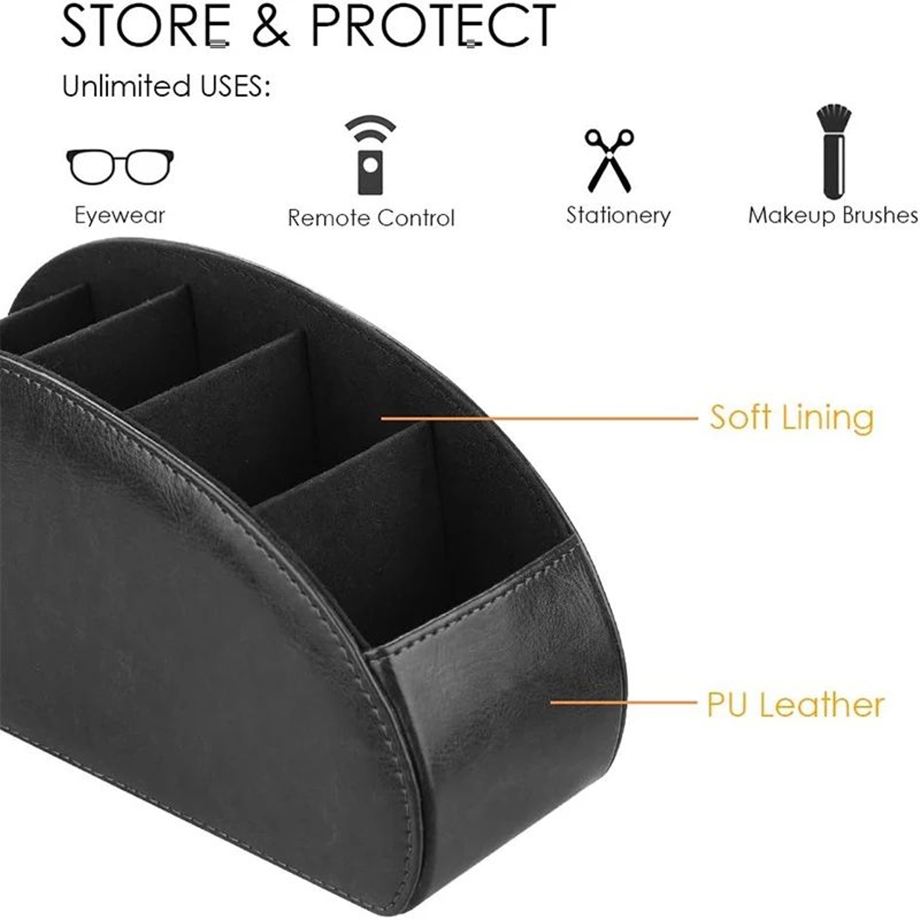 LMETJMA PU Leather Remote Control Holder  5 Compartment TV Remote Caddy  Desktop Organizer Tray 2