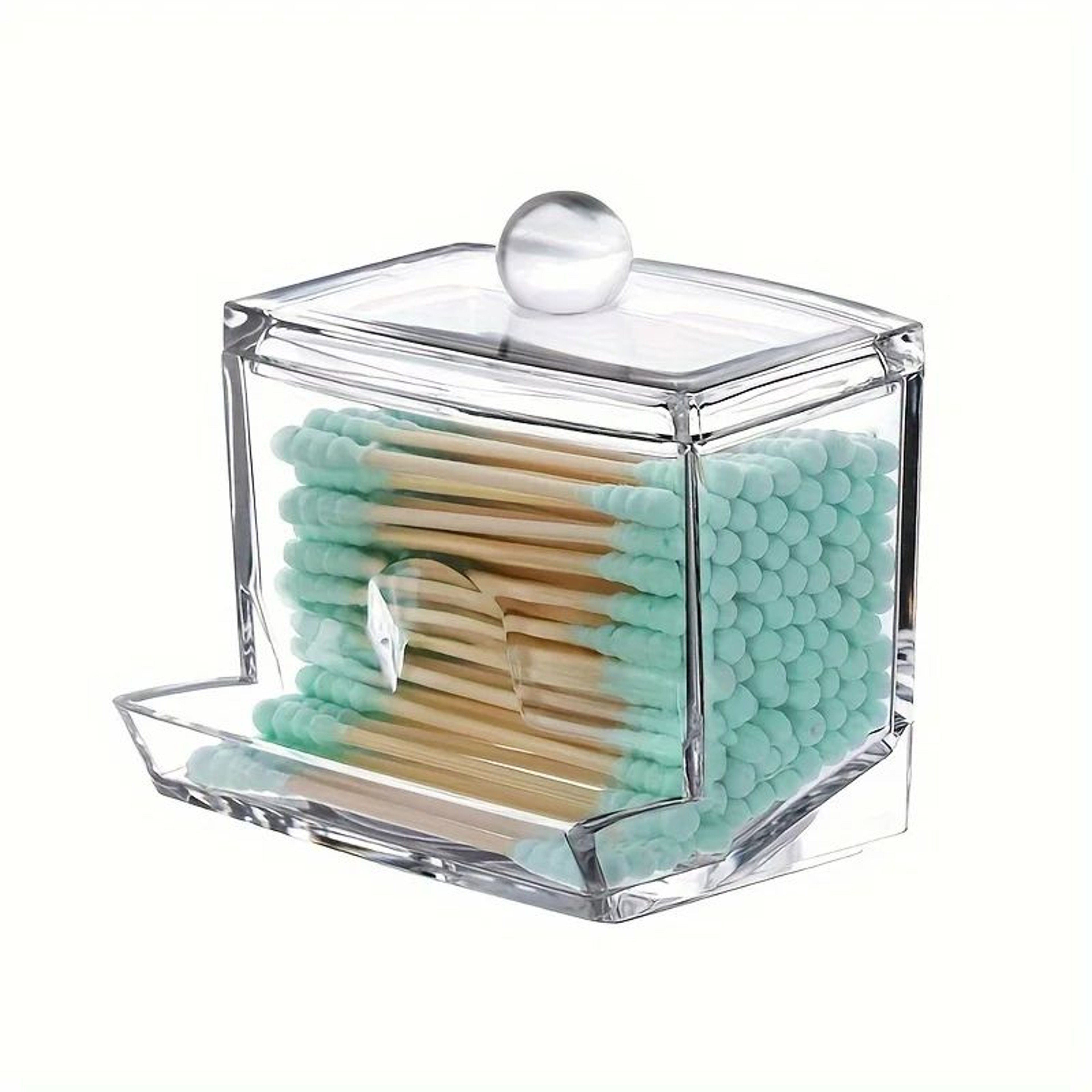 Clear Acrylic Cotton Swab Holder With Bamboo Lid  Bathroom QTip Dispenser Canister 5