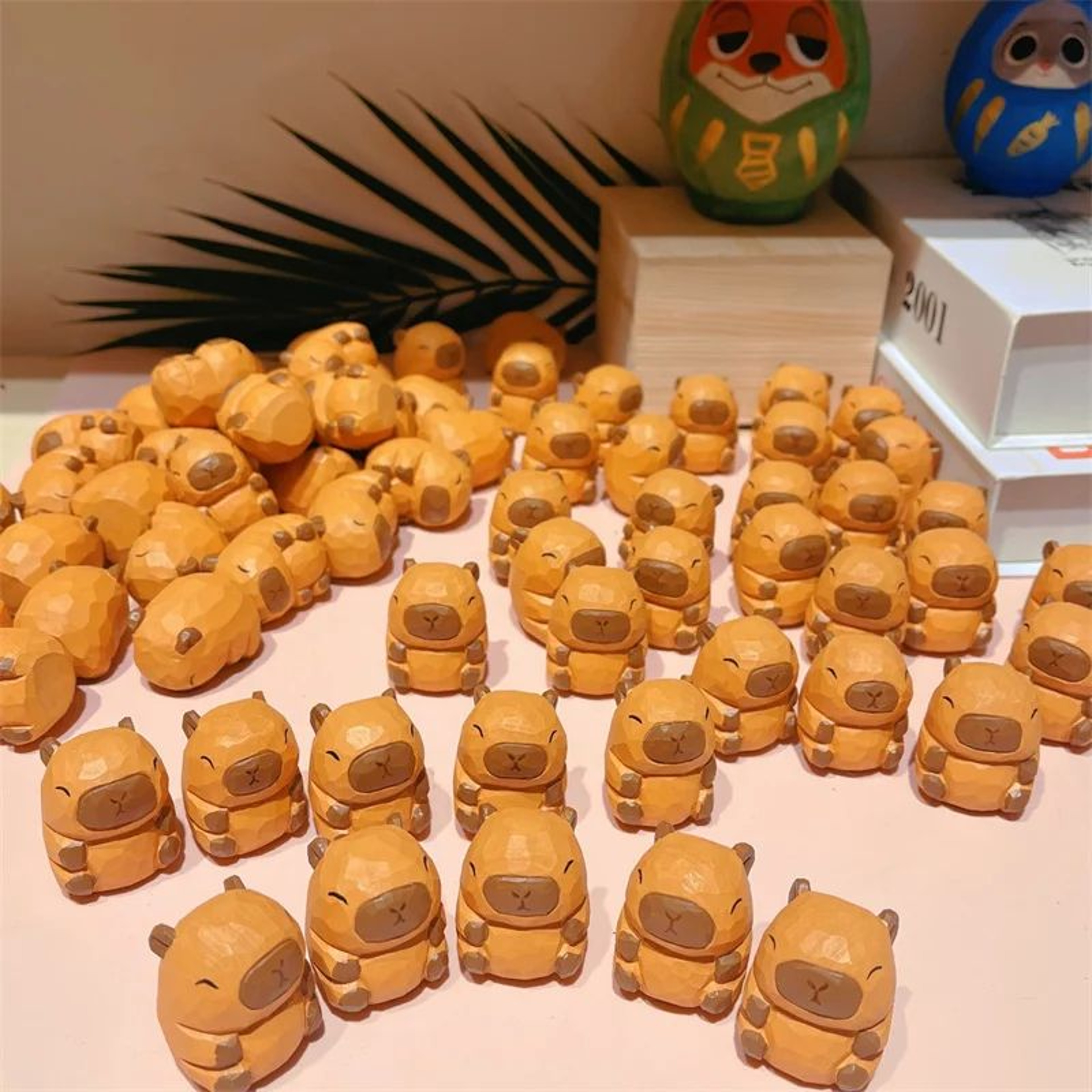 Cute Wooden Capybara Figurine  Solid Wood Carved Animal Desk  Home Decor 1