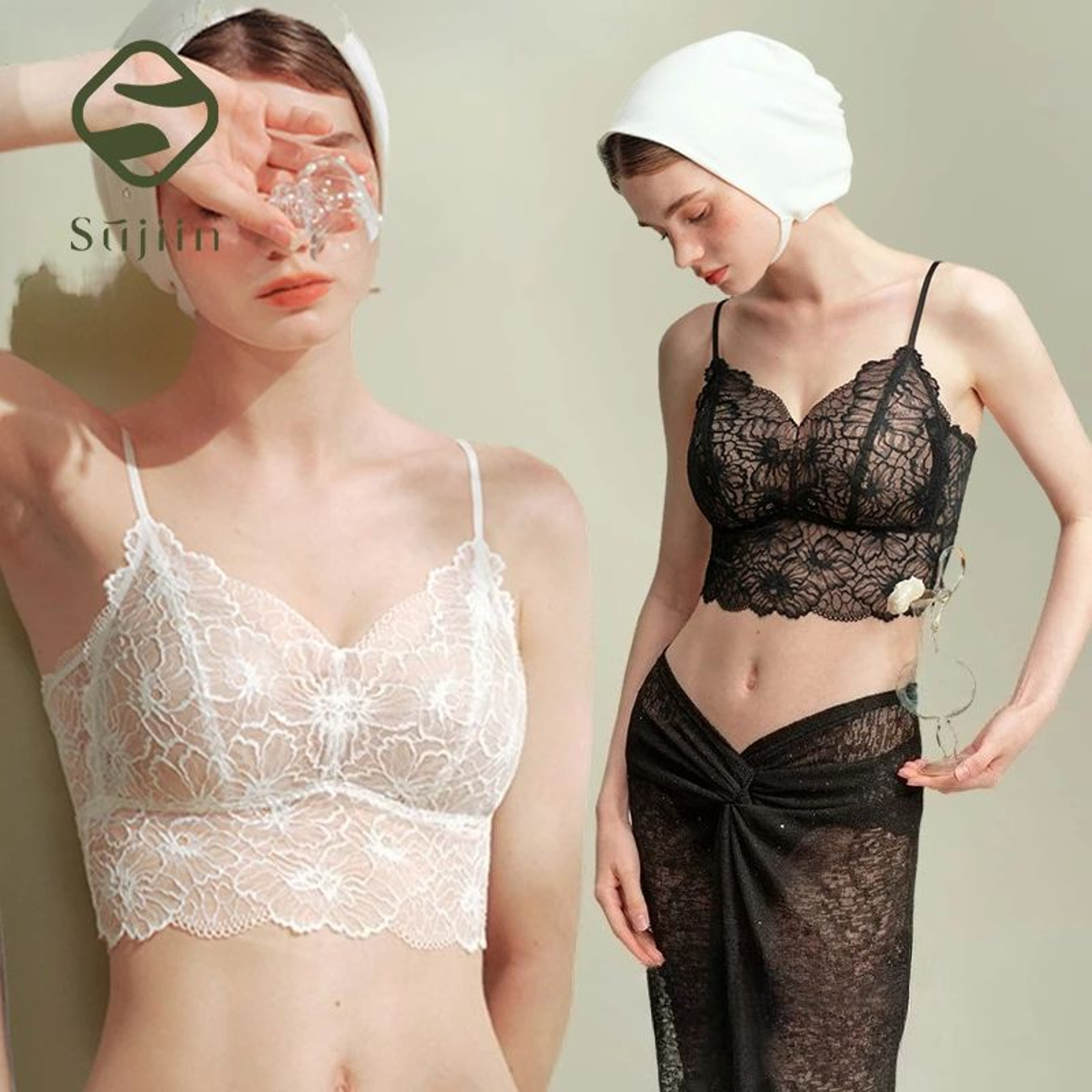 SUJIIN Seamless Lace Wireless Tank Bra  OnePiece Supportive Cami Bralette MX370 5