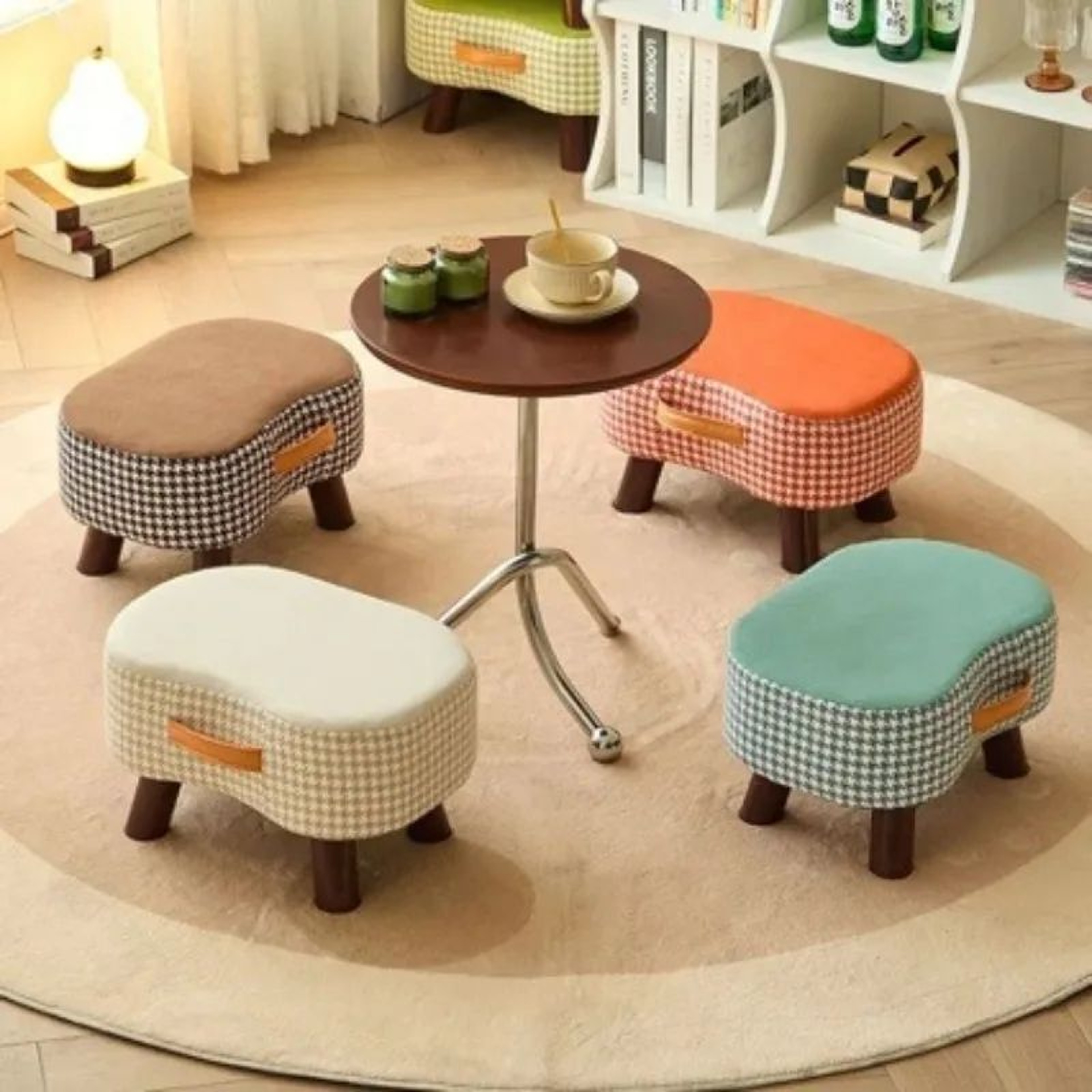 Minimalist Wooden Ottoman Stool  Cushioned Shoe Bench  Living Room Footrest 0