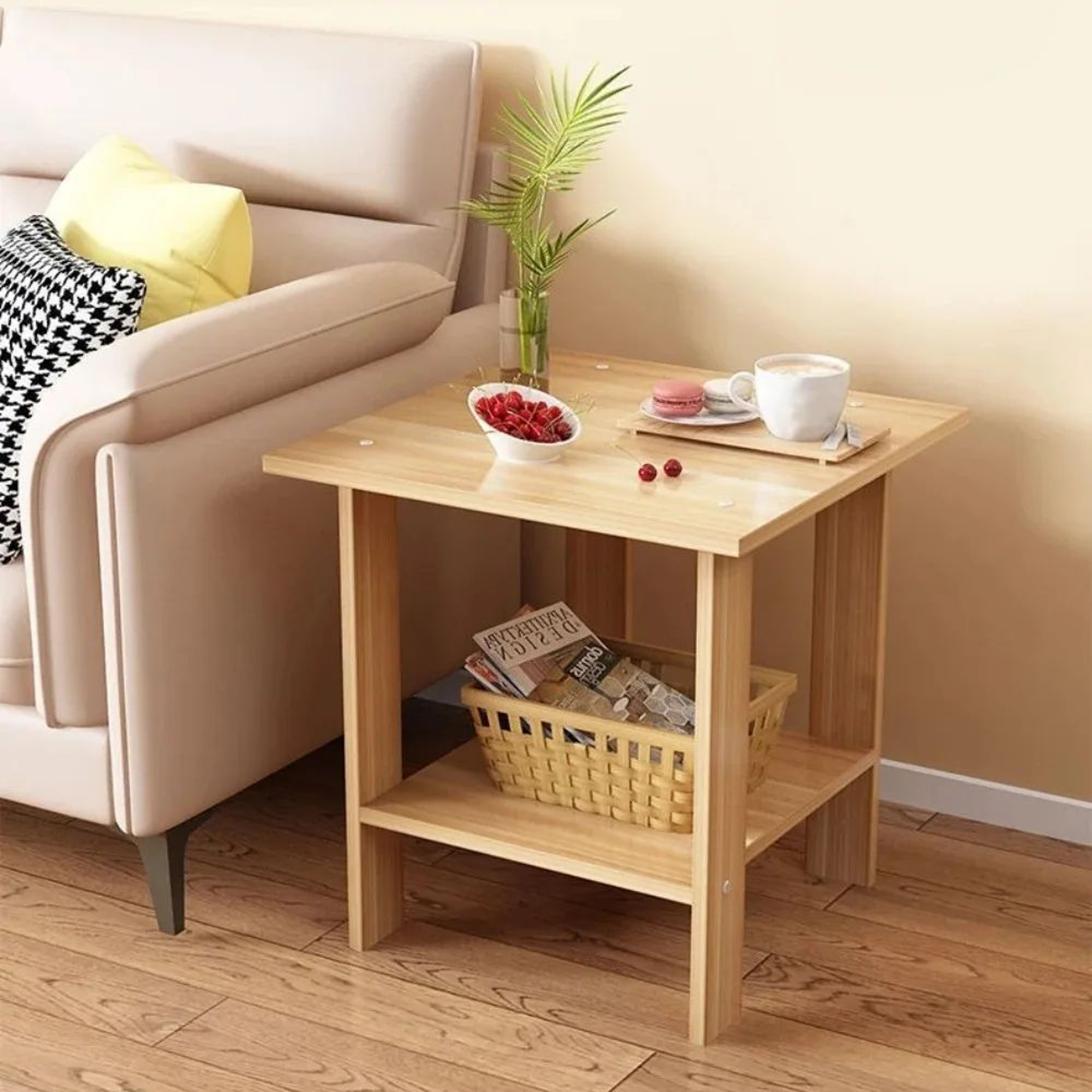 Modern Walnut Bedside Side Table  Minimalist Storage Cabinet For Bedroom  Living Room 1