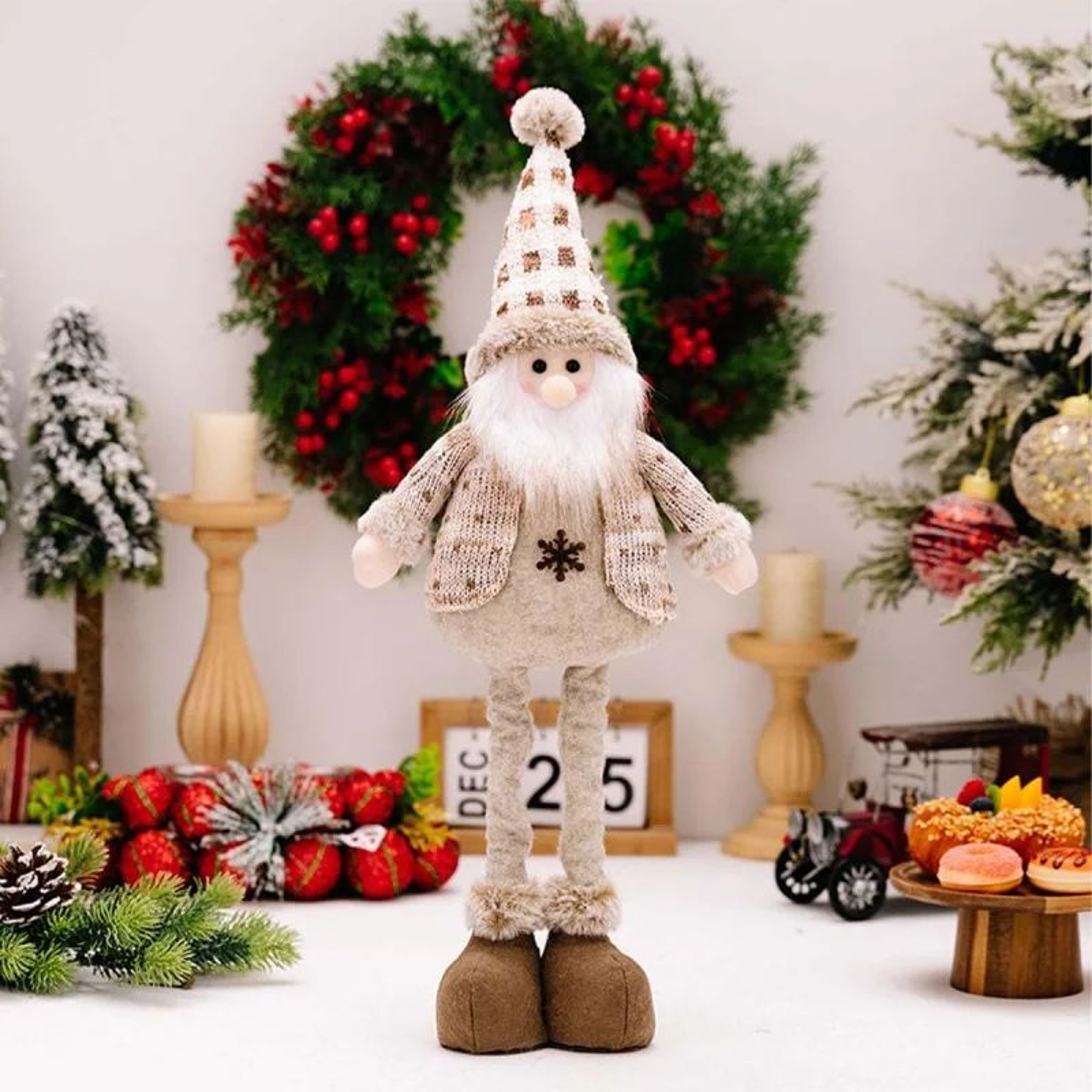 Adjustable Extendable Christmas Plush Dolls  Santa Snowman  Reindeer Tabletop Decorations 2