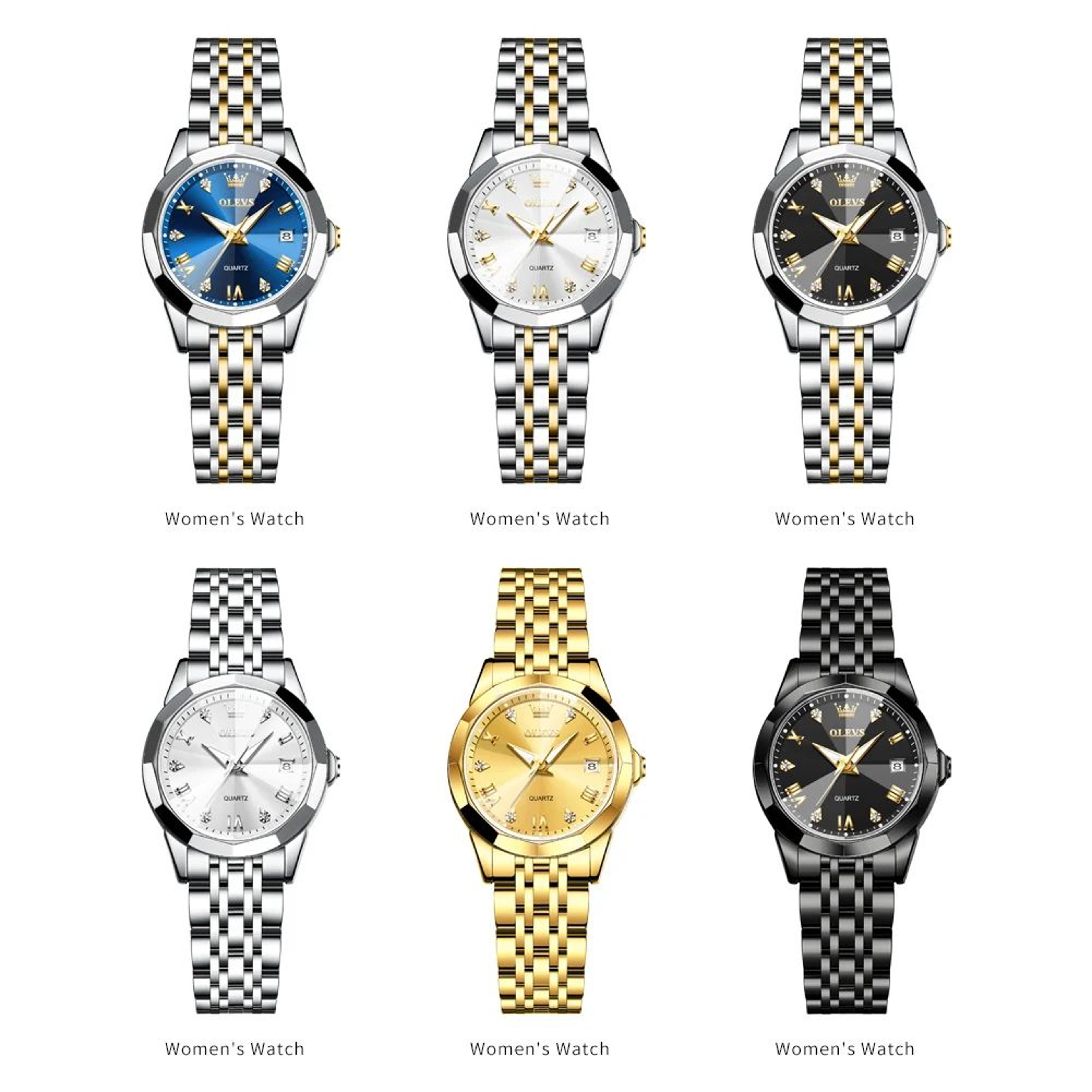 OLEVS Elegant Golden Womens Quartz Watch  Waterproof Stainless Steel Luxury Ladies Wristwatch 4
